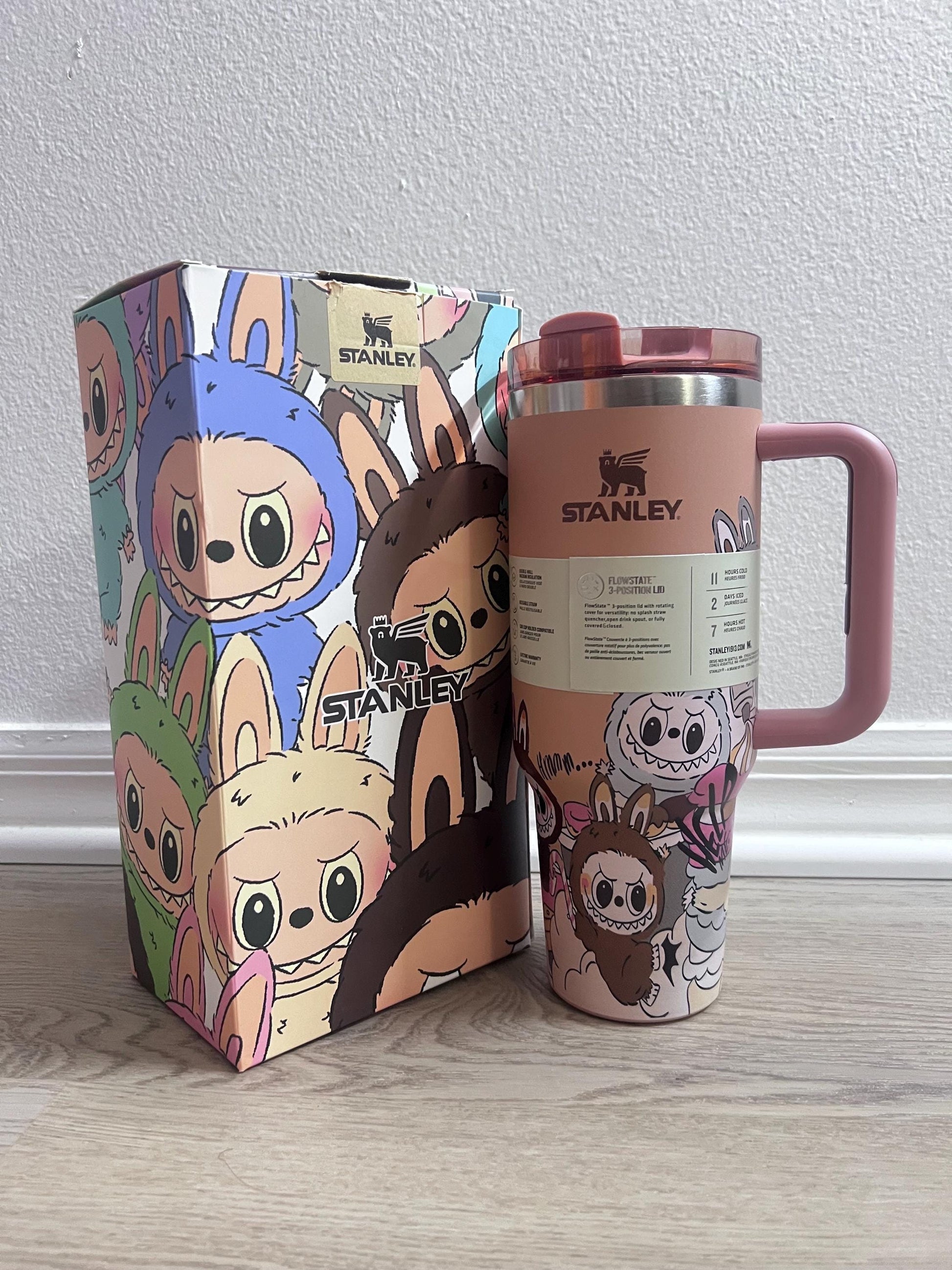 Custom Labubu Stanley Tumbler 40oz, Cute Cartoon Quencher Cup, Kawaii Labubu Water Bottle, Gift for Her, Trendy Designer Tumbler