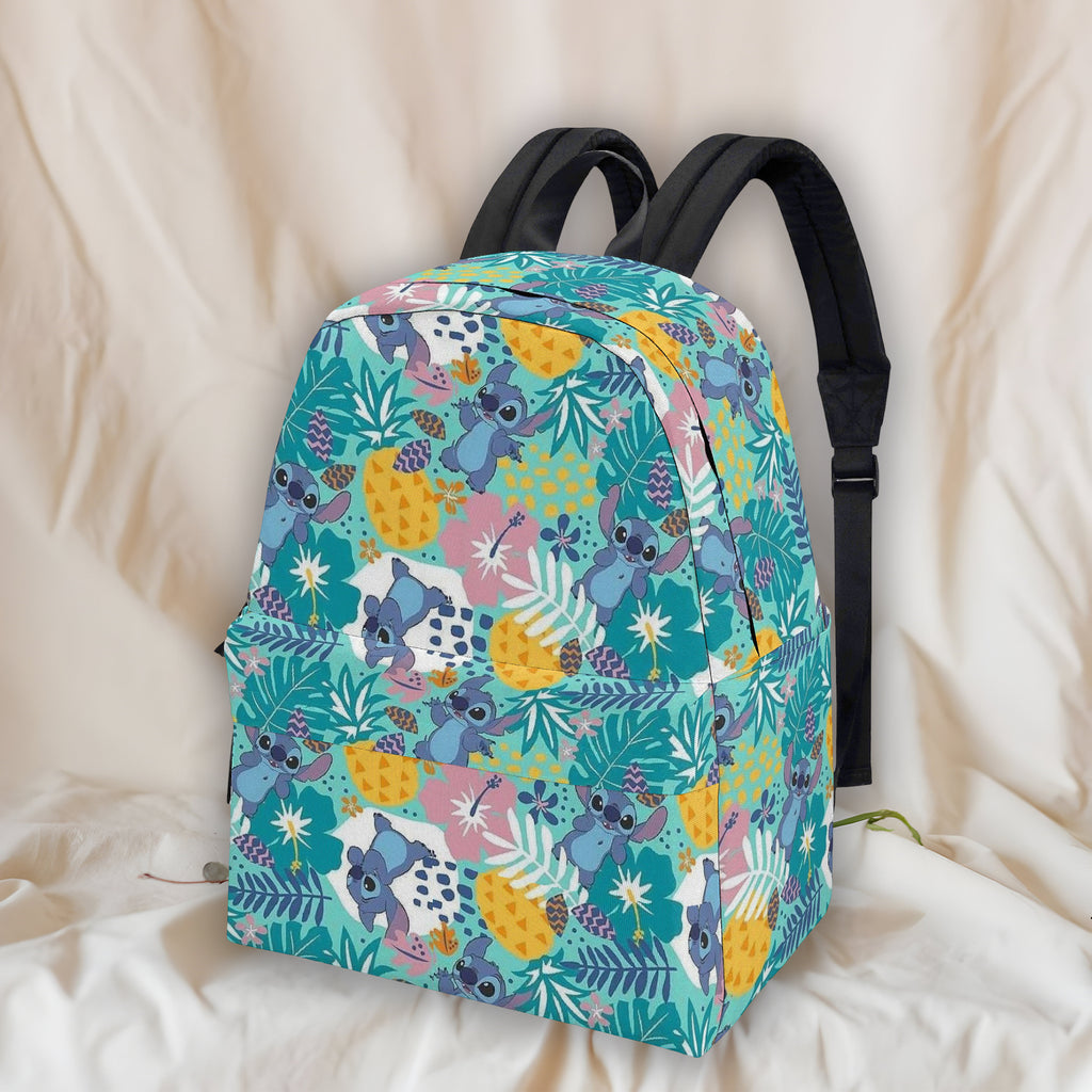 Stitch Backpack for Kids and Adults, Cute Hawaiian Pineapple Print School Bag, Cartoon Character Travel Backpack BPGR28