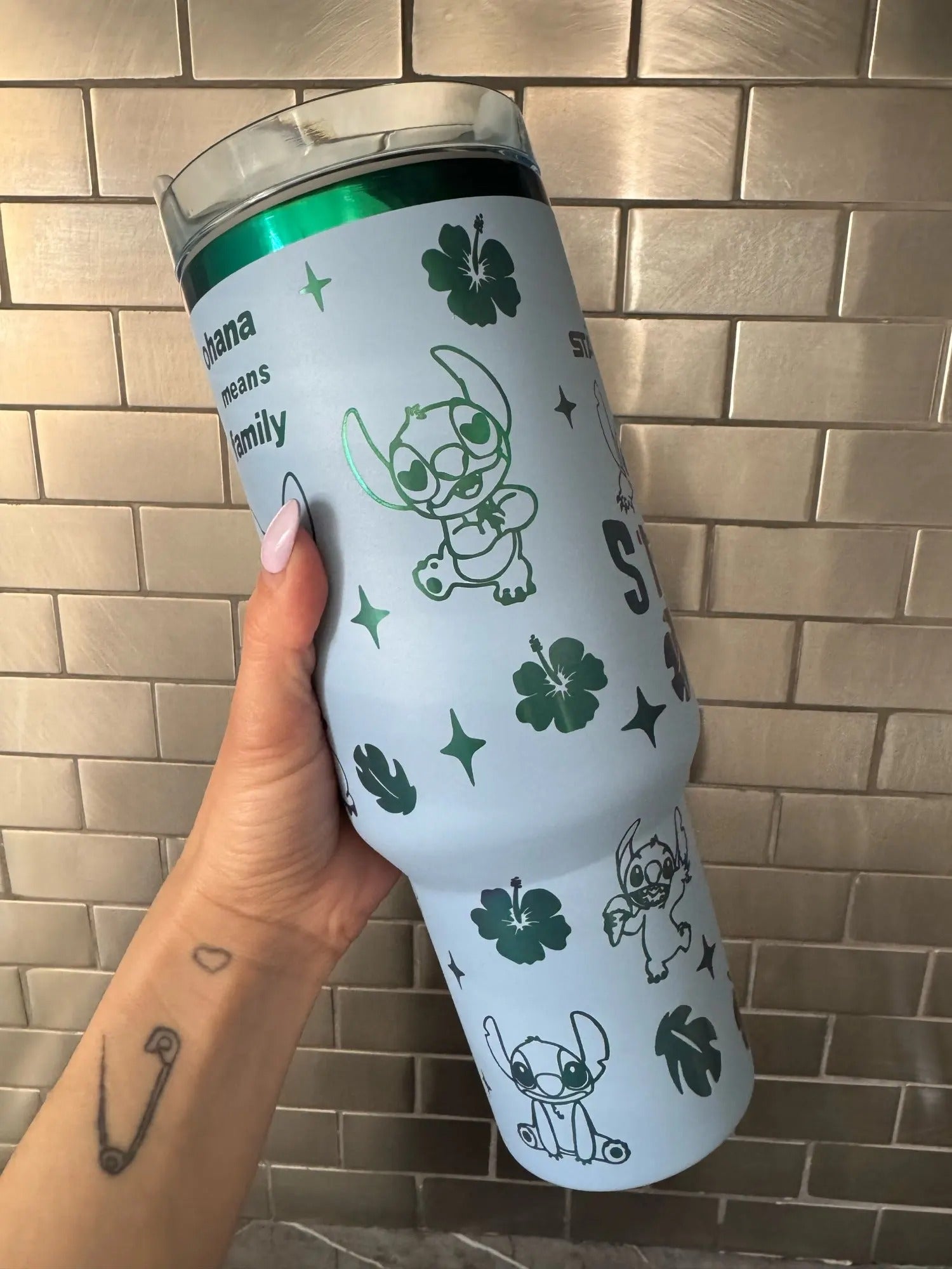 Custom Laser Stitch Stanley Tumbler, Portable Car Tumbler, Stitch Engraved Tumbler 40oz, Cartoon Drinkware, Stitch Tumbler Gift