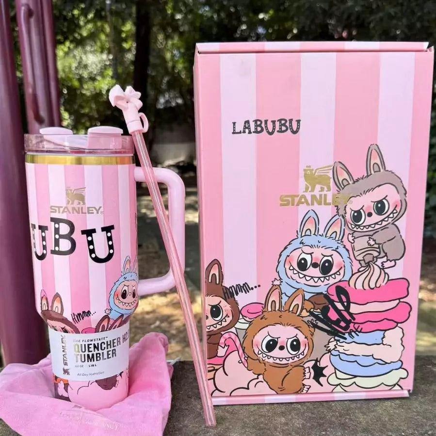 Custom Labubu Stanley Tumbler 40oz, Cute Cartoon Quencher H2.0, Personalized Travel Mug, Collector’s Gift for Labubu Fans