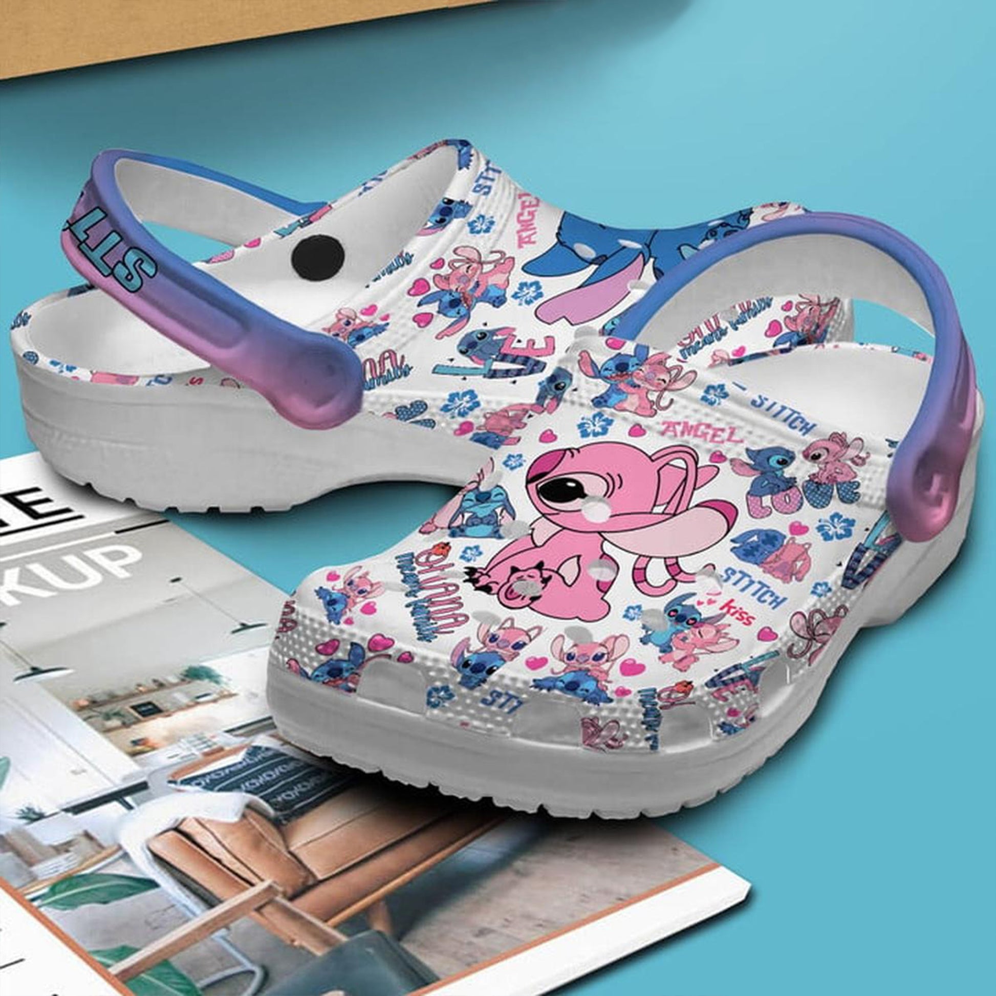 Stitch And Angel Cartoon Clogs Shoes, Stitch Shoes, Stitch Sandals, Funny Slippers, Clogs and Mules, Custom Summer Shoes
