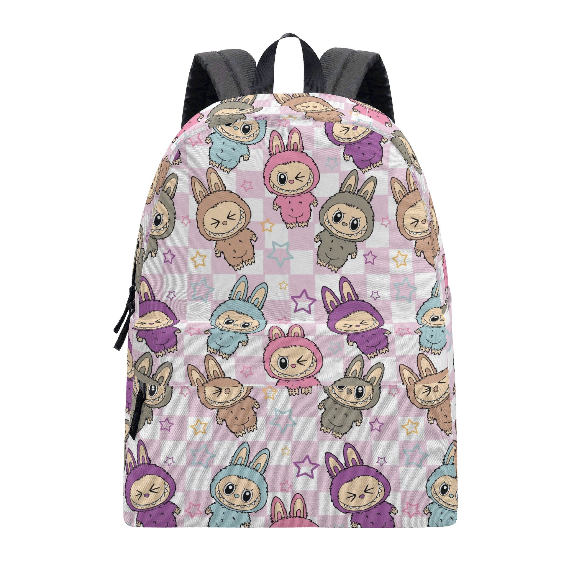 Pastel Labubu Bunny Backpack - Kawaii Cartoon School Bag with Stars & Cute Animal Suits, Soft Aesthetic Bookbag for Kids & Fans BPGR12