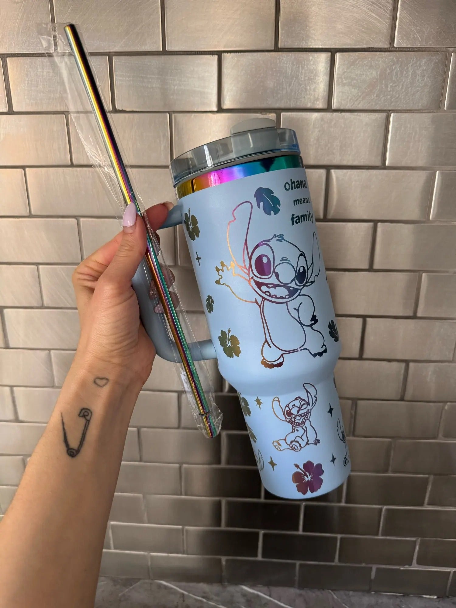 Custom Laser Stitch Stanley Tumbler, Portable Car Tumbler, Stitch Engraved Tumbler 40oz, Cartoon Drinkware, Stitch Tumbler Gift