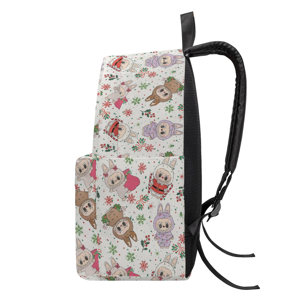 Christmas Labubu Backpack, Cute Holiday Cartoon School Bag with Snowflakes & Candy Canes, Winter Labubu Bookbag Gift for Kids BPGR03