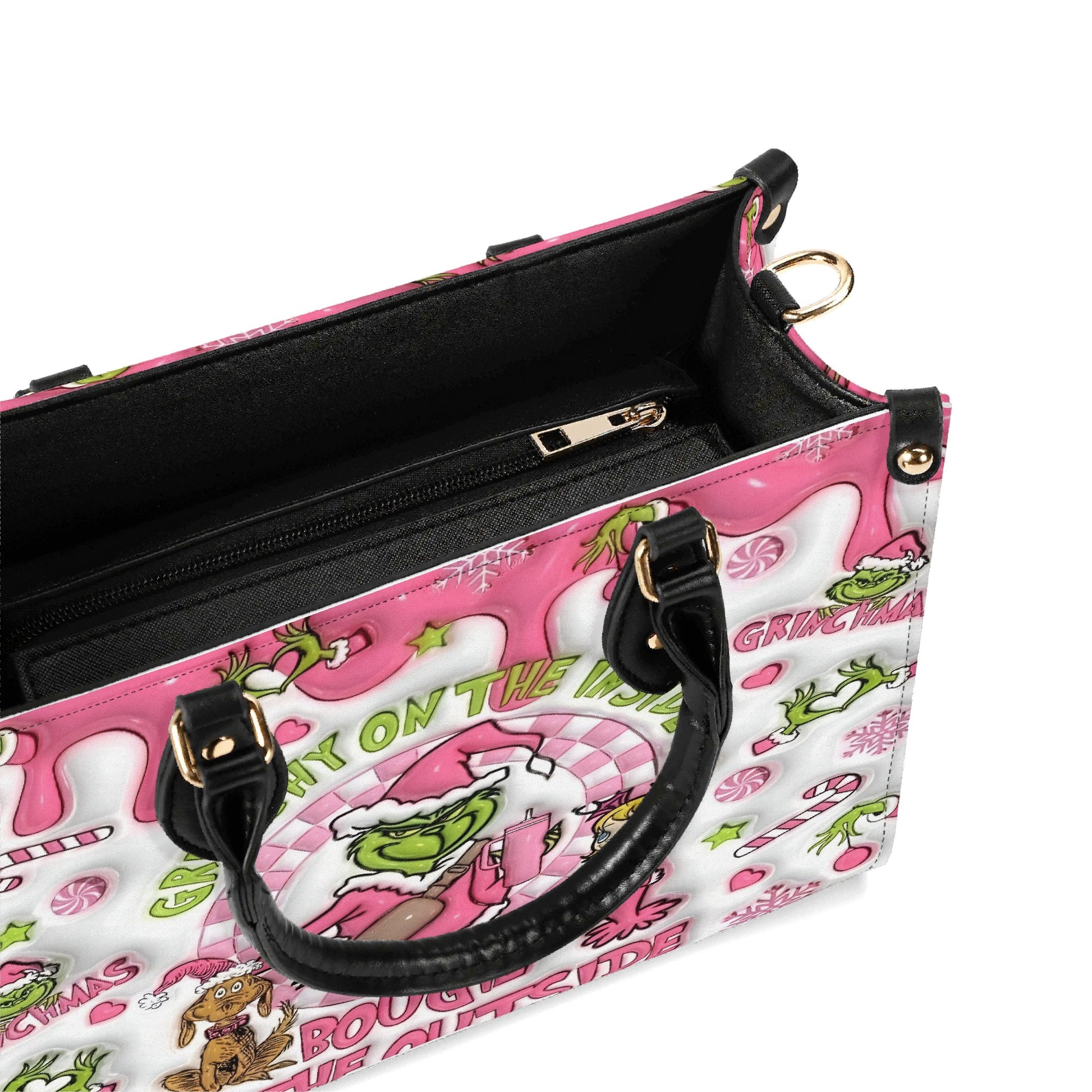 Pink Grinchmas HandBag, Bougie on the Outside Design, Funny Grinch Purse, Holiday Handbag for Her, Cute Christmas Gift