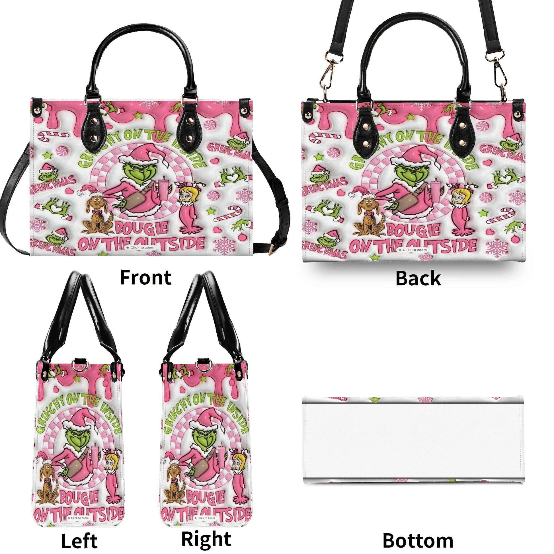 Pink Grinchmas HandBag, Bougie on the Outside Design, Funny Grinch Purse, Holiday Handbag for Her, Cute Christmas Gift
