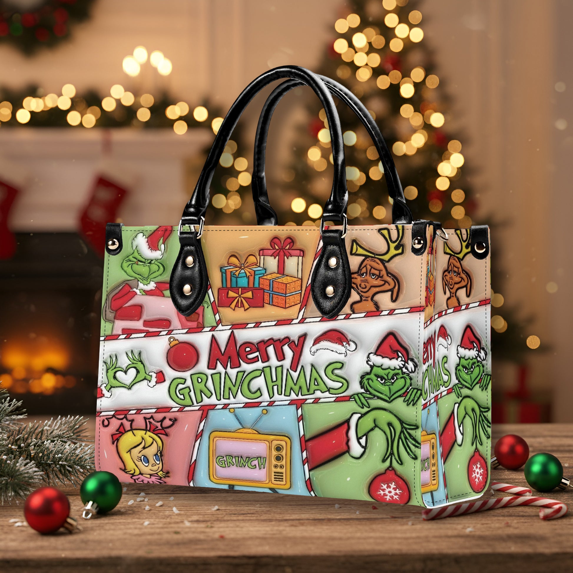 Merry Grinchmas HandBag, Grinch Santa Christmas Purse, Festive Holiday Handbag, Whoville Gift Bag, Funny Green Xmas Bag