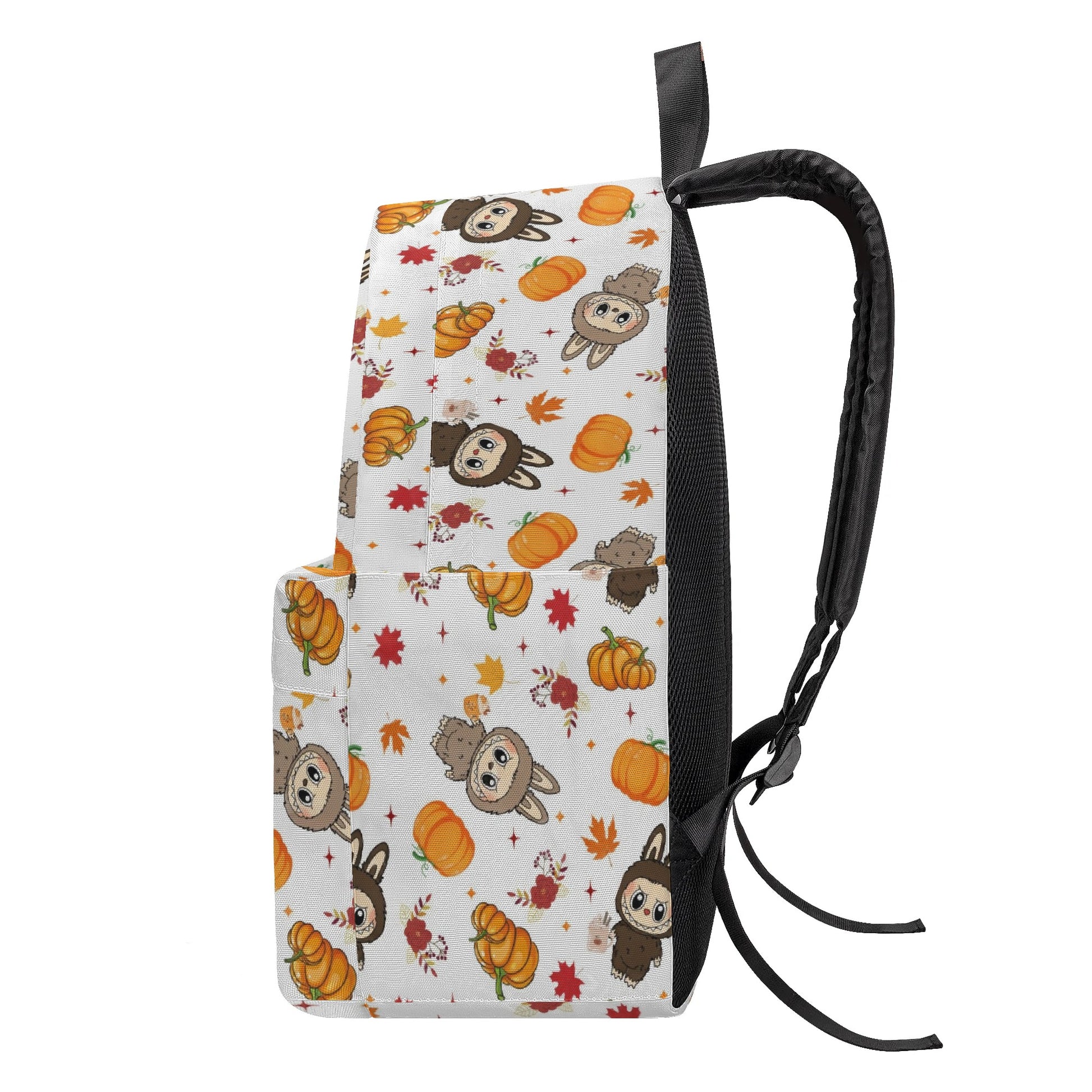Fall Labubu Backpack, Autumn Pumpkin & Leaves Cartoon School Bag, Cute Thanksgiving Labubu Bookbag for Kids & Fans BPGR02