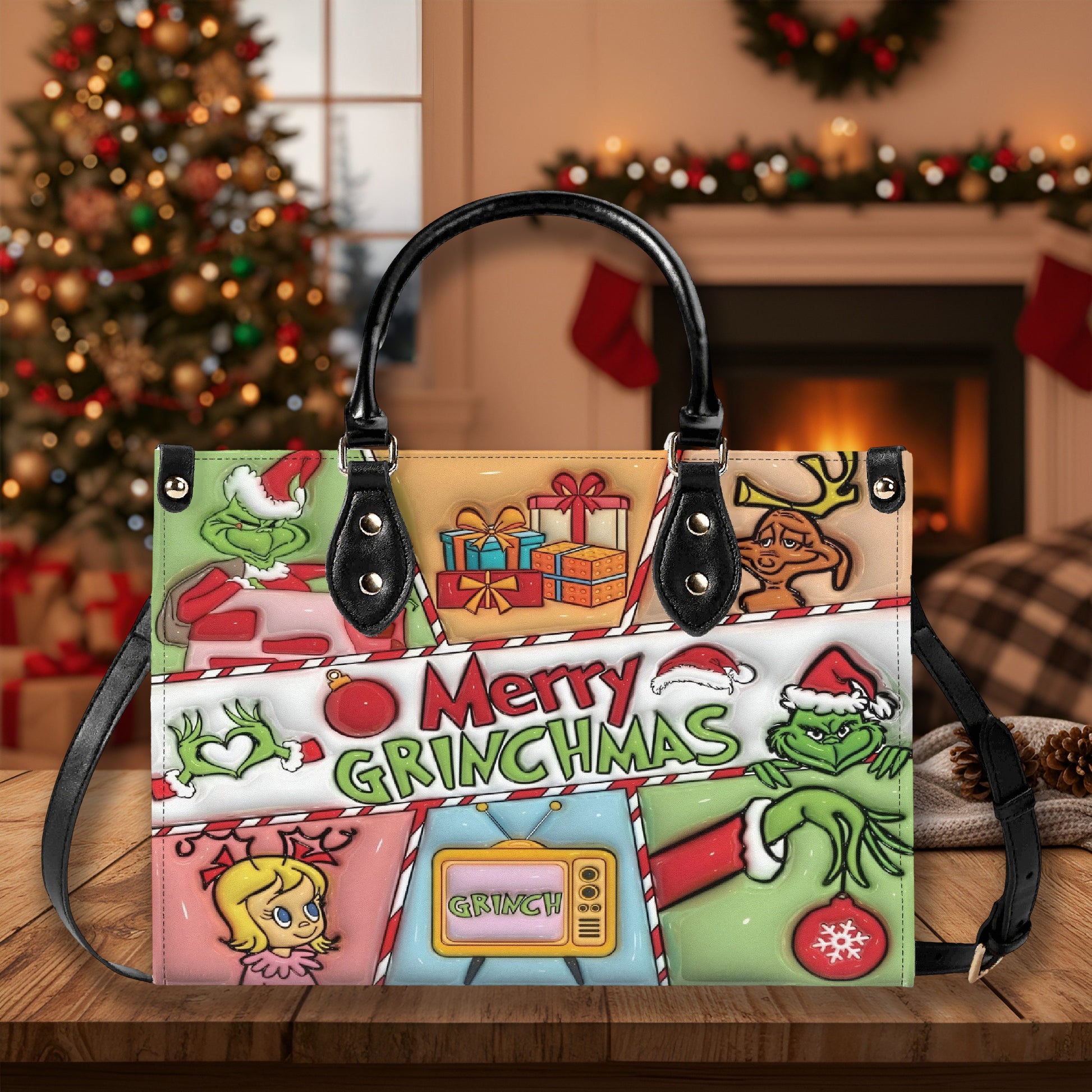 Merry Grinchmas HandBag, Grinch Santa Christmas Purse, Festive Holiday Handbag, Whoville Gift Bag, Funny Green Xmas Bag