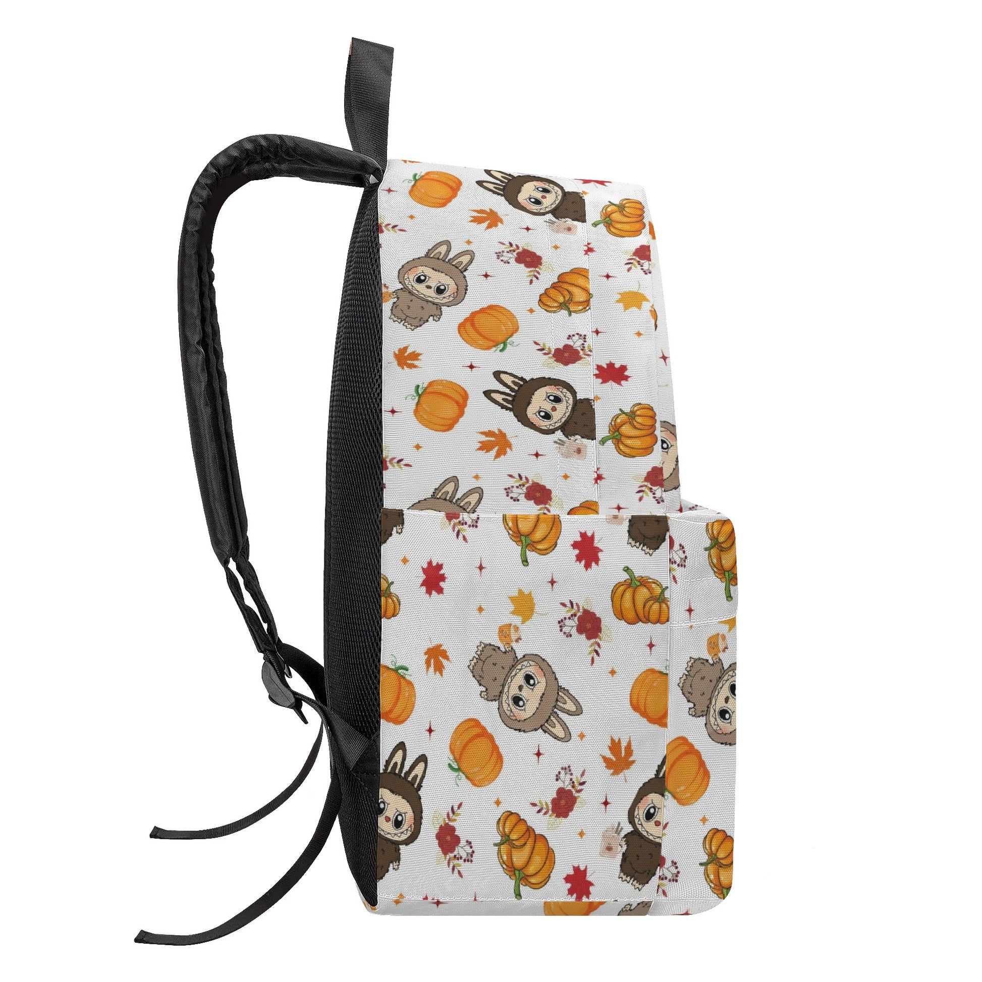 Fall Labubu Backpack, Autumn Pumpkin & Leaves Cartoon School Bag, Cute Thanksgiving Labubu Bookbag for Kids & Fans BPGR02