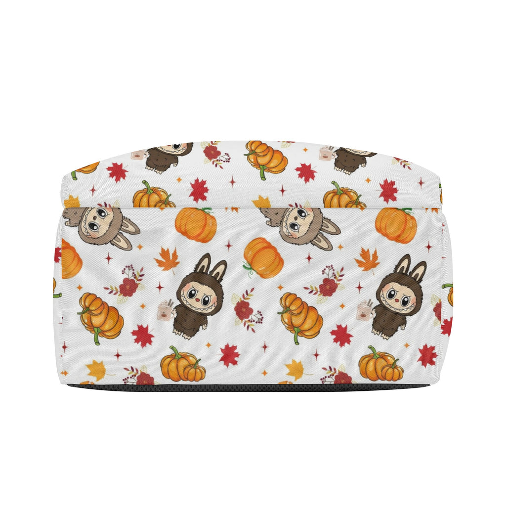 Fall Labubu Backpack, Autumn Pumpkin & Leaves Cartoon School Bag, Cute Thanksgiving Labubu Bookbag for Kids & Fans BPGR02