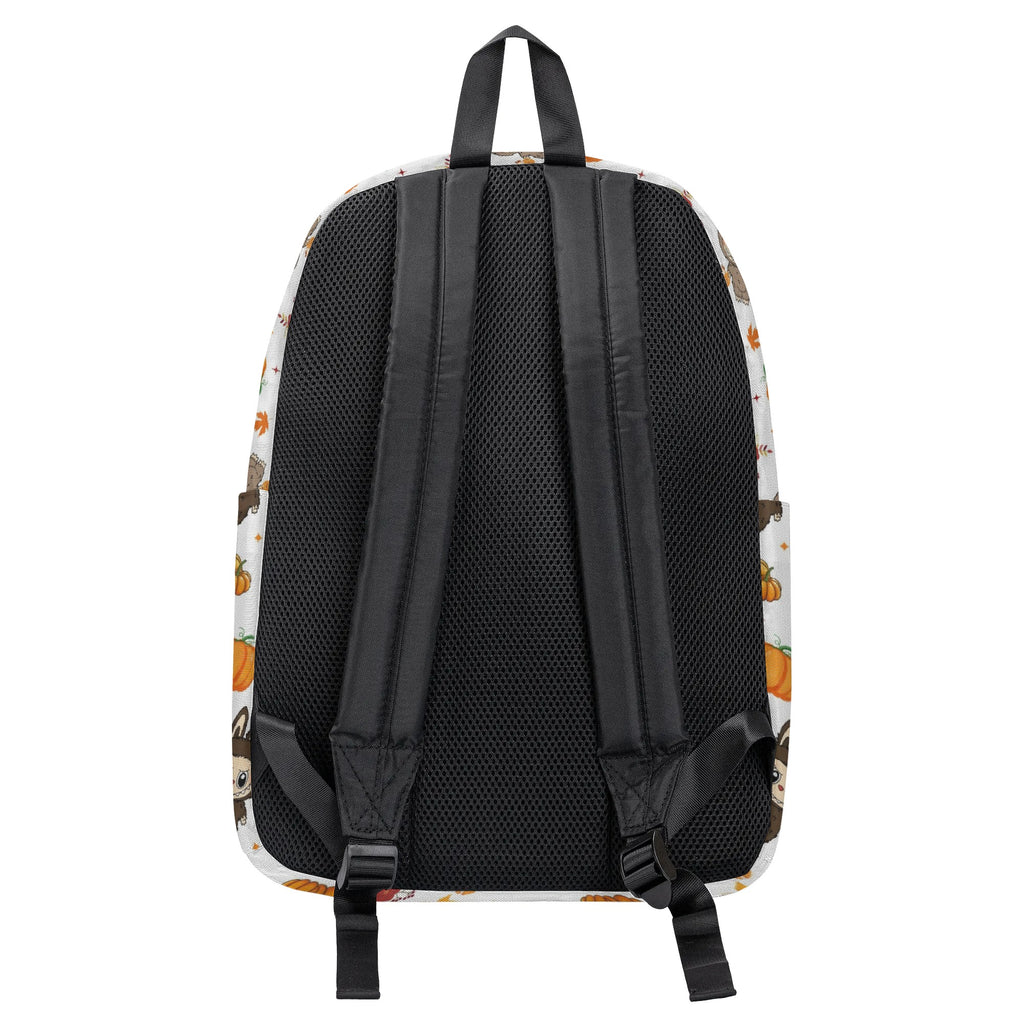 Fall Labubu Backpack, Autumn Pumpkin & Leaves Cartoon School Bag, Cute Thanksgiving Labubu Bookbag for Kids & Fans BPGR02