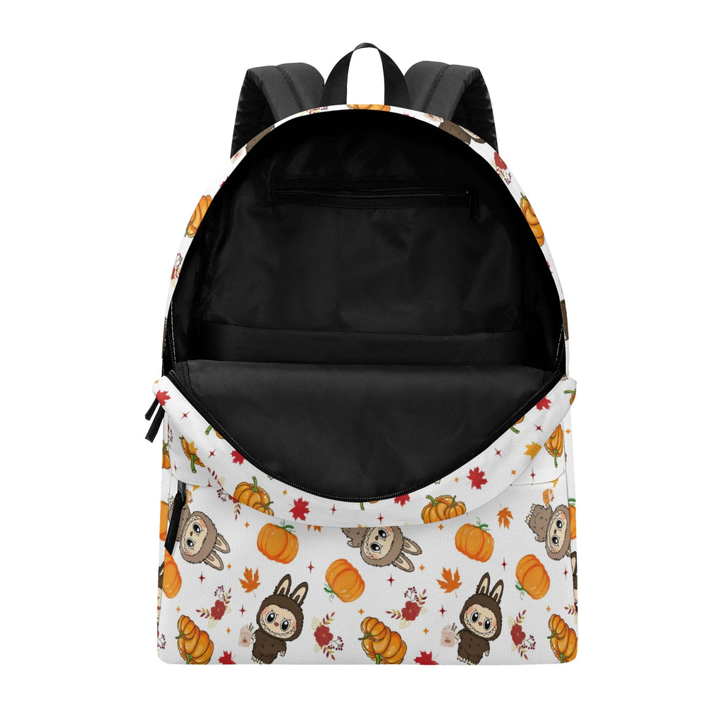 Fall Labubu Backpack, Autumn Pumpkin & Leaves Cartoon School Bag, Cute Thanksgiving Labubu Bookbag for Kids & Fans BPGR02
