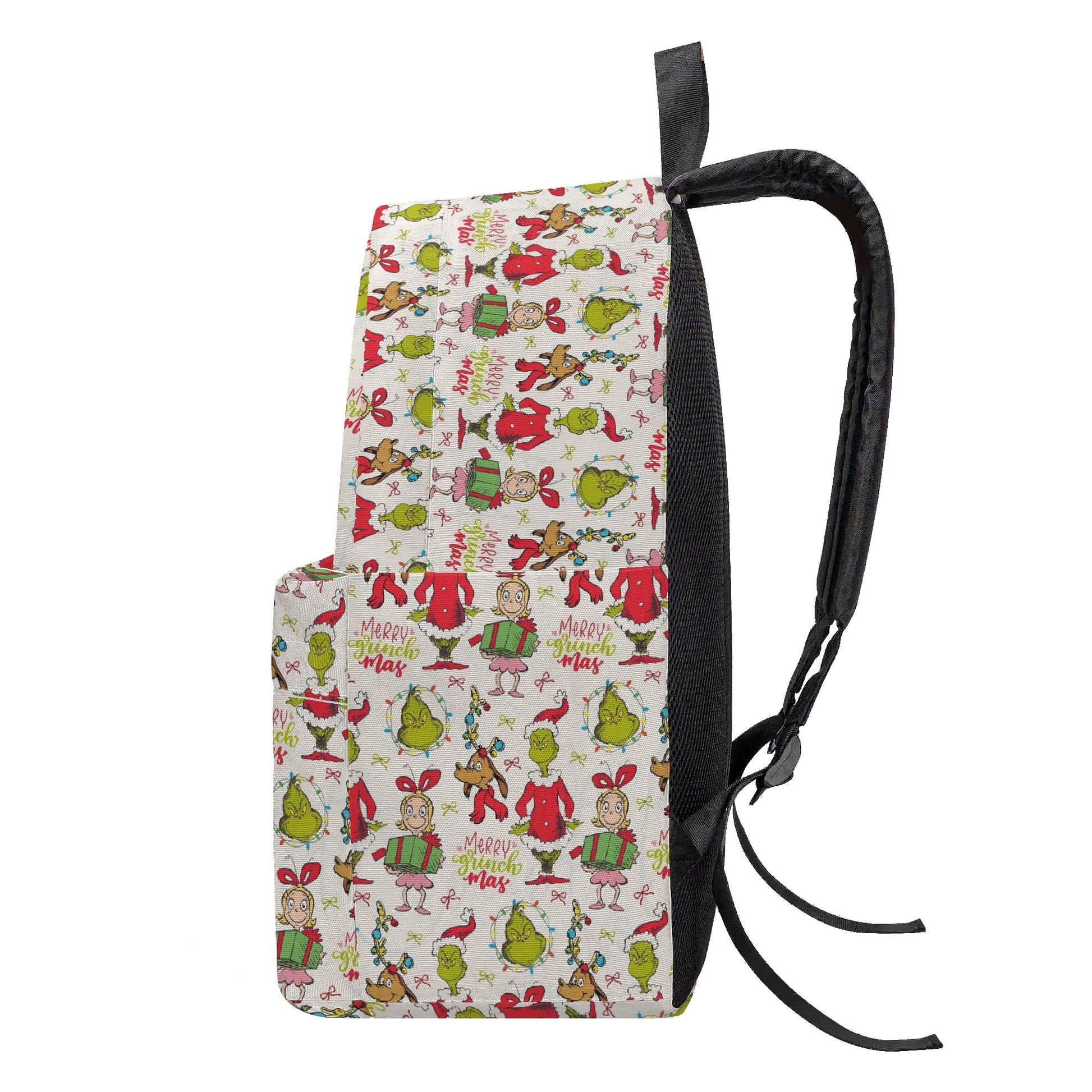 Grinch Merry Much Mas Backpack, Cute Holiday Character Pattern, Funny Christmas Gift Bag, Travel School Backpack BPGR38