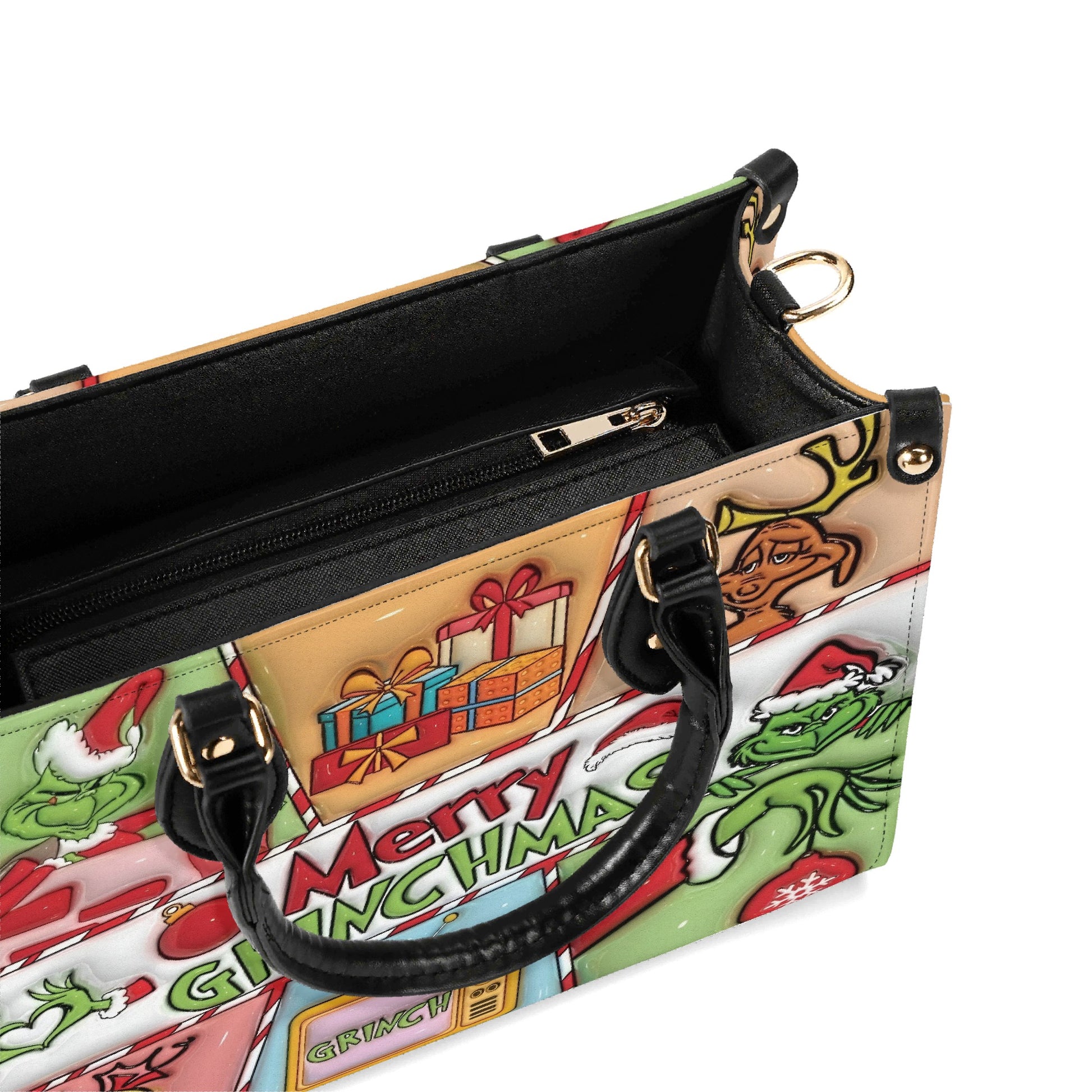 Merry Grinchmas HandBag, Grinch Santa Christmas Purse, Festive Holiday Handbag, Whoville Gift Bag, Funny Green Xmas Bag