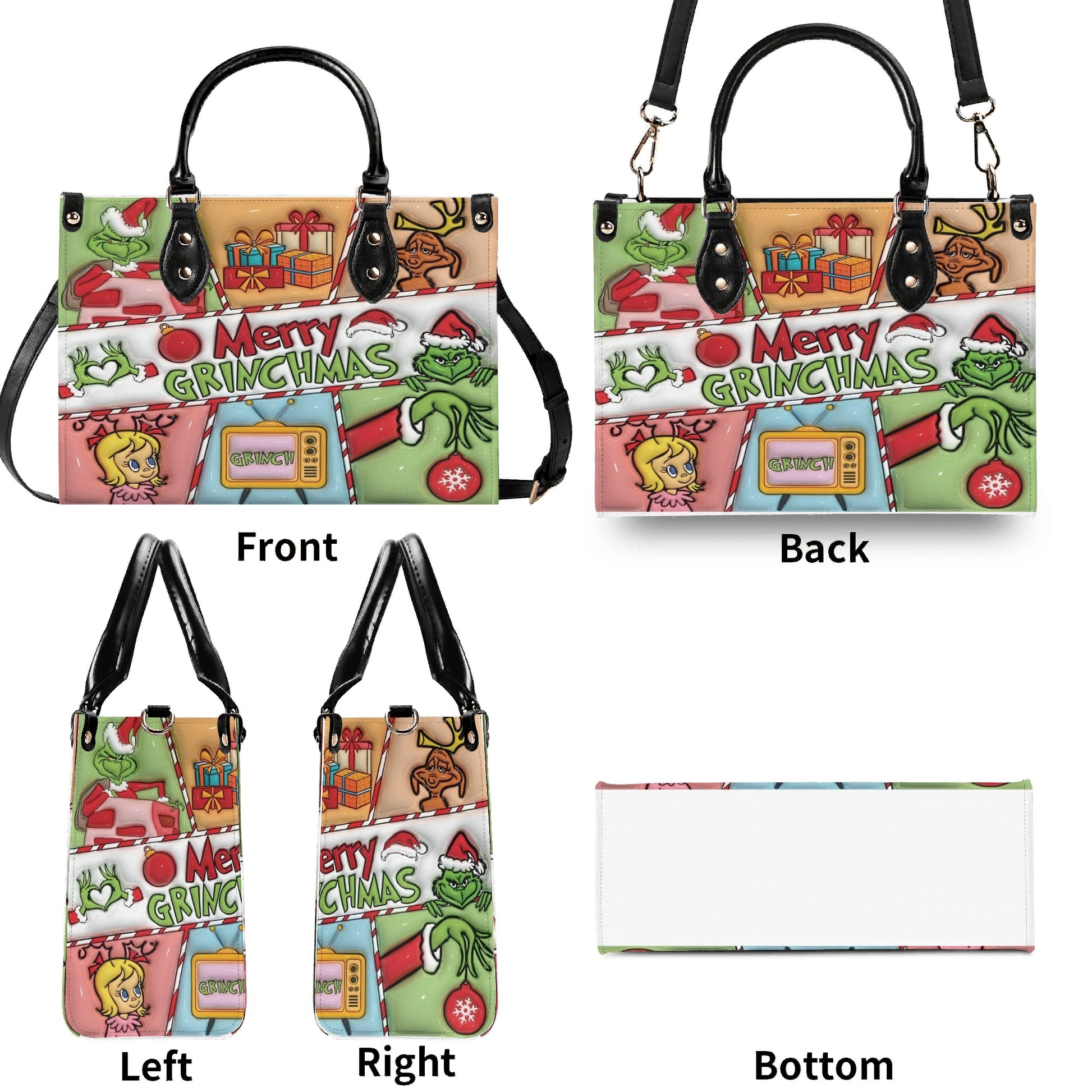 Merry Grinchmas HandBag, Grinch Santa Christmas Purse, Festive Holiday Handbag, Whoville Gift Bag, Funny Green Xmas Bag