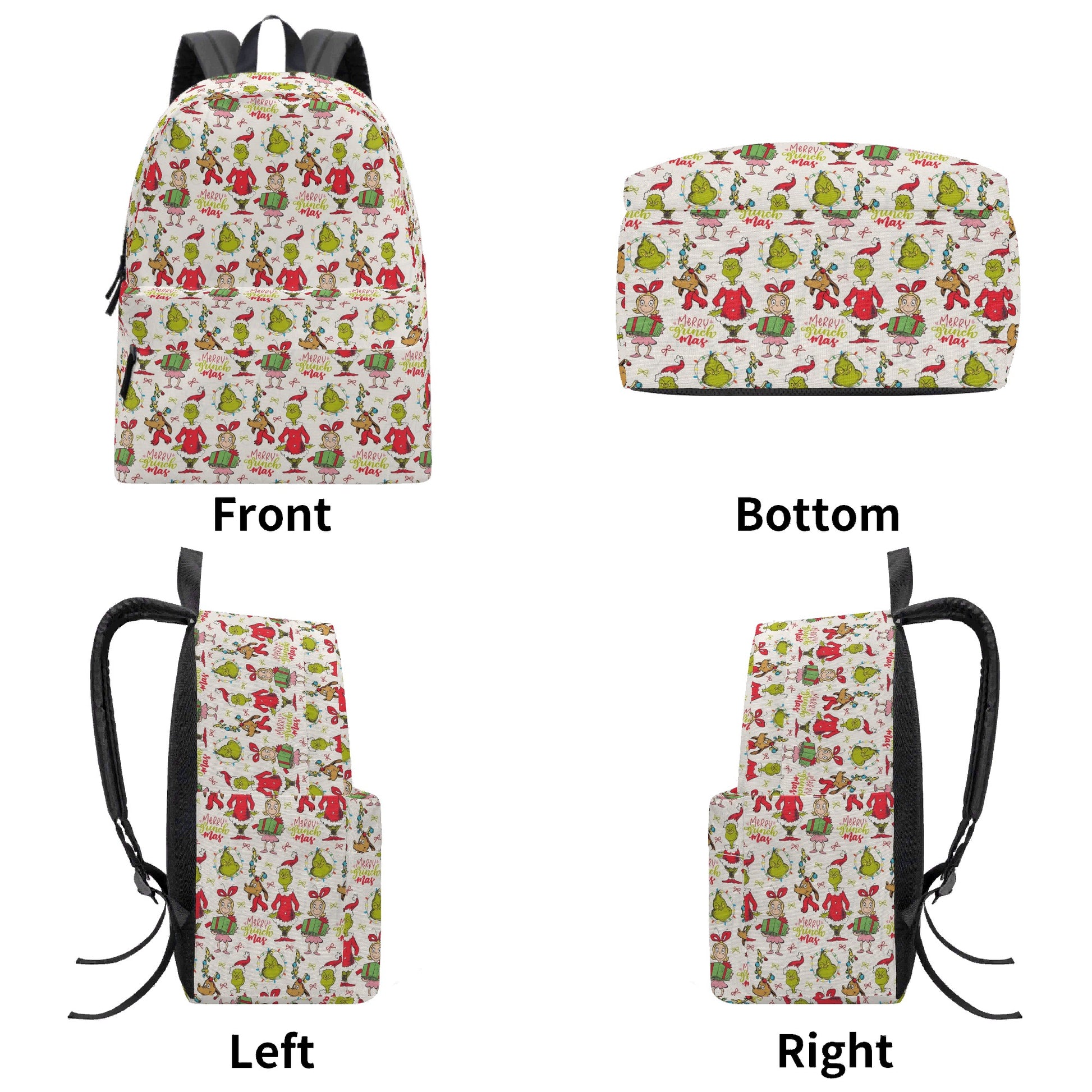 Grinch Merry Much Mas Backpack, Cute Holiday Character Pattern, Funny Christmas Gift Bag, Travel School Backpack BPGR38