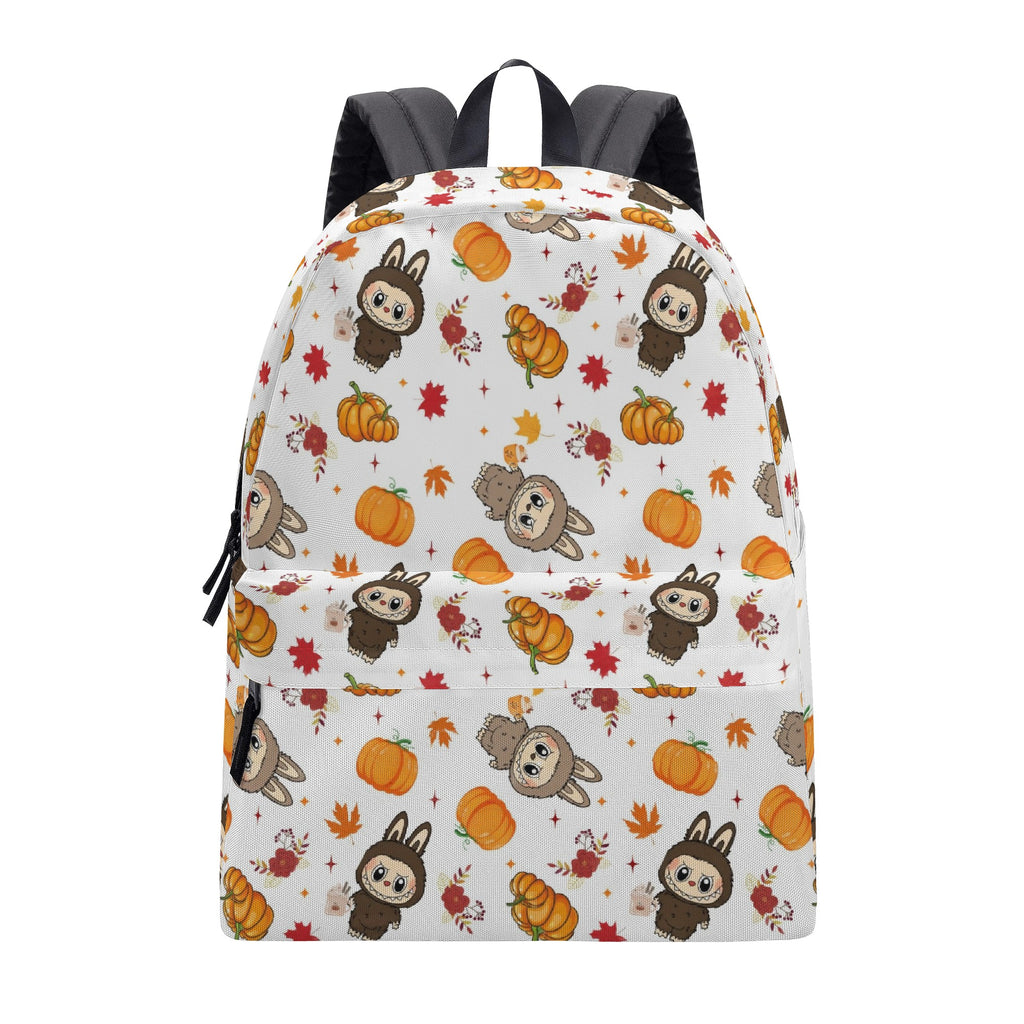 Fall Labubu Backpack, Autumn Pumpkin & Leaves Cartoon School Bag, Cute Thanksgiving Labubu Bookbag for Kids & Fans BPGR02