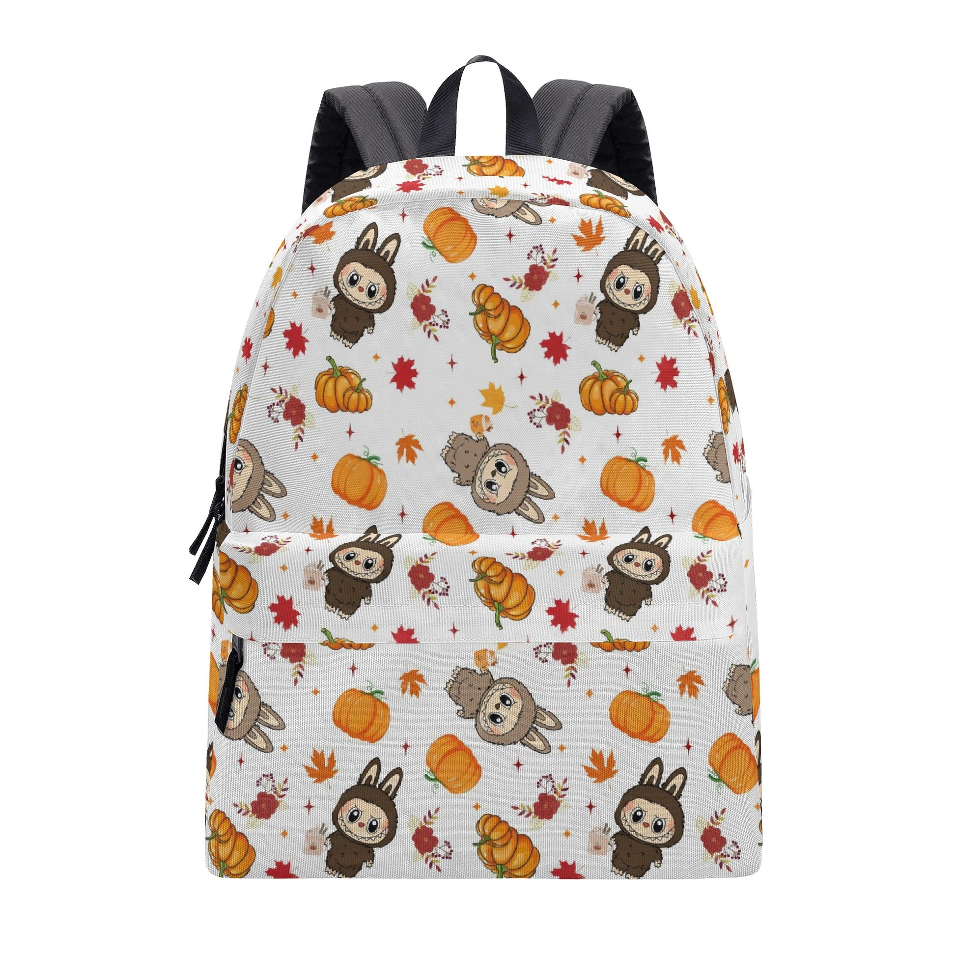 Fall Labubu Backpack, Autumn Pumpkin & Leaves Cartoon School Bag, Cute Thanksgiving Labubu Bookbag for Kids & Fans BPGR02