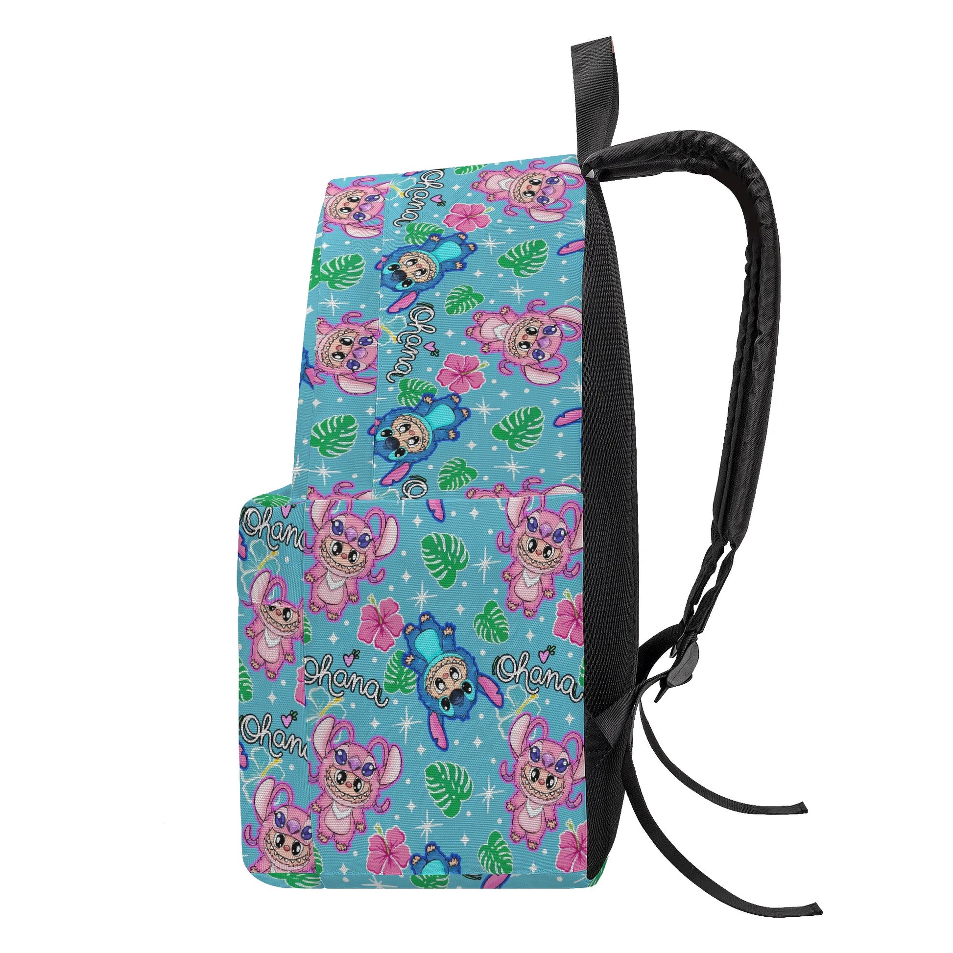 Cute Labubu Stitch & Angel Style Backpack, Custom Nam Labubu Backpack, Kawaii Cartoon School Bag for Kids & Fans, Blue Tropical Labubu Bookbag Gift BPGR01