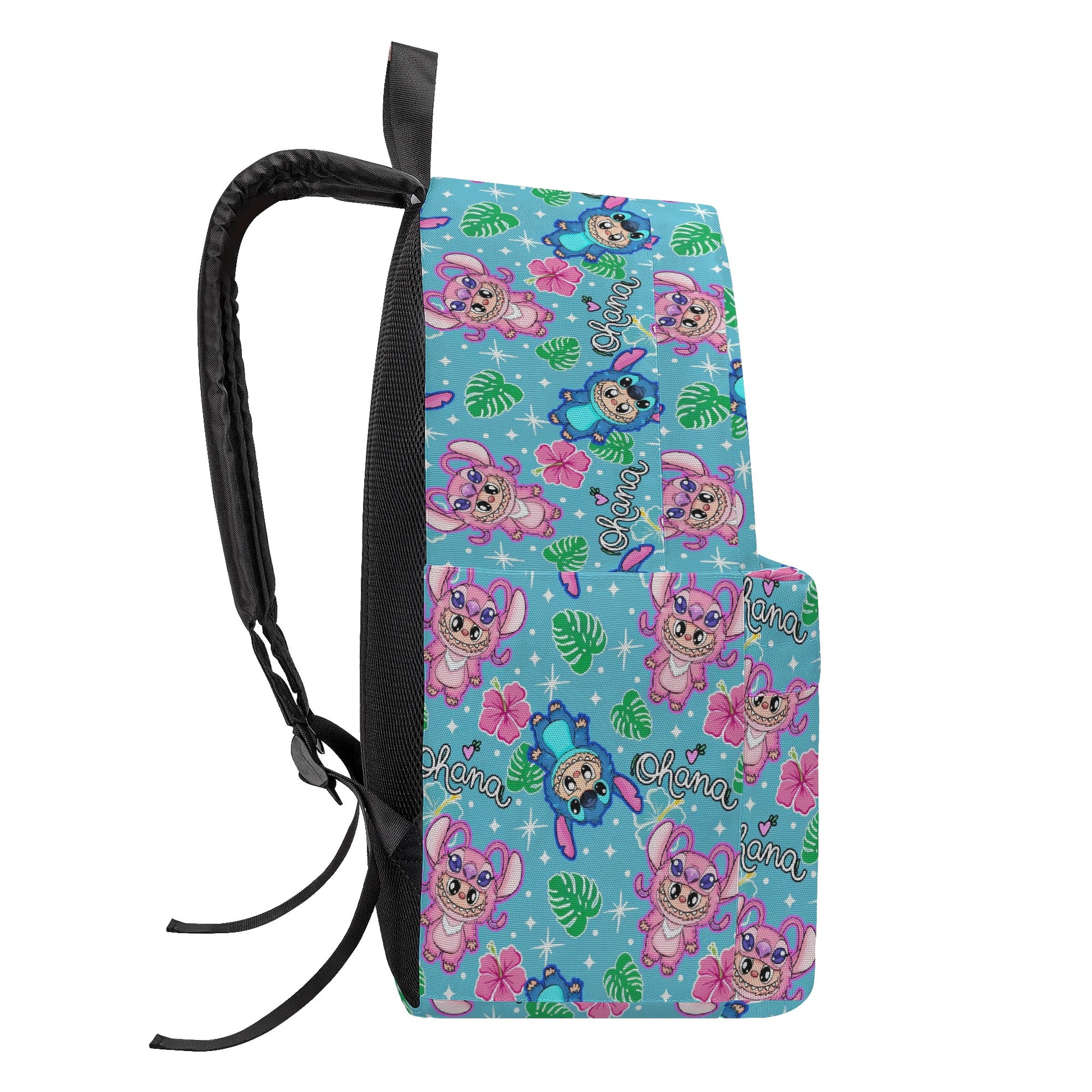 Cute Labubu Stitch & Angel Style Backpack, Custom Nam Labubu Backpack, Kawaii Cartoon School Bag for Kids & Fans, Blue Tropical Labubu Bookbag Gift BPGR01