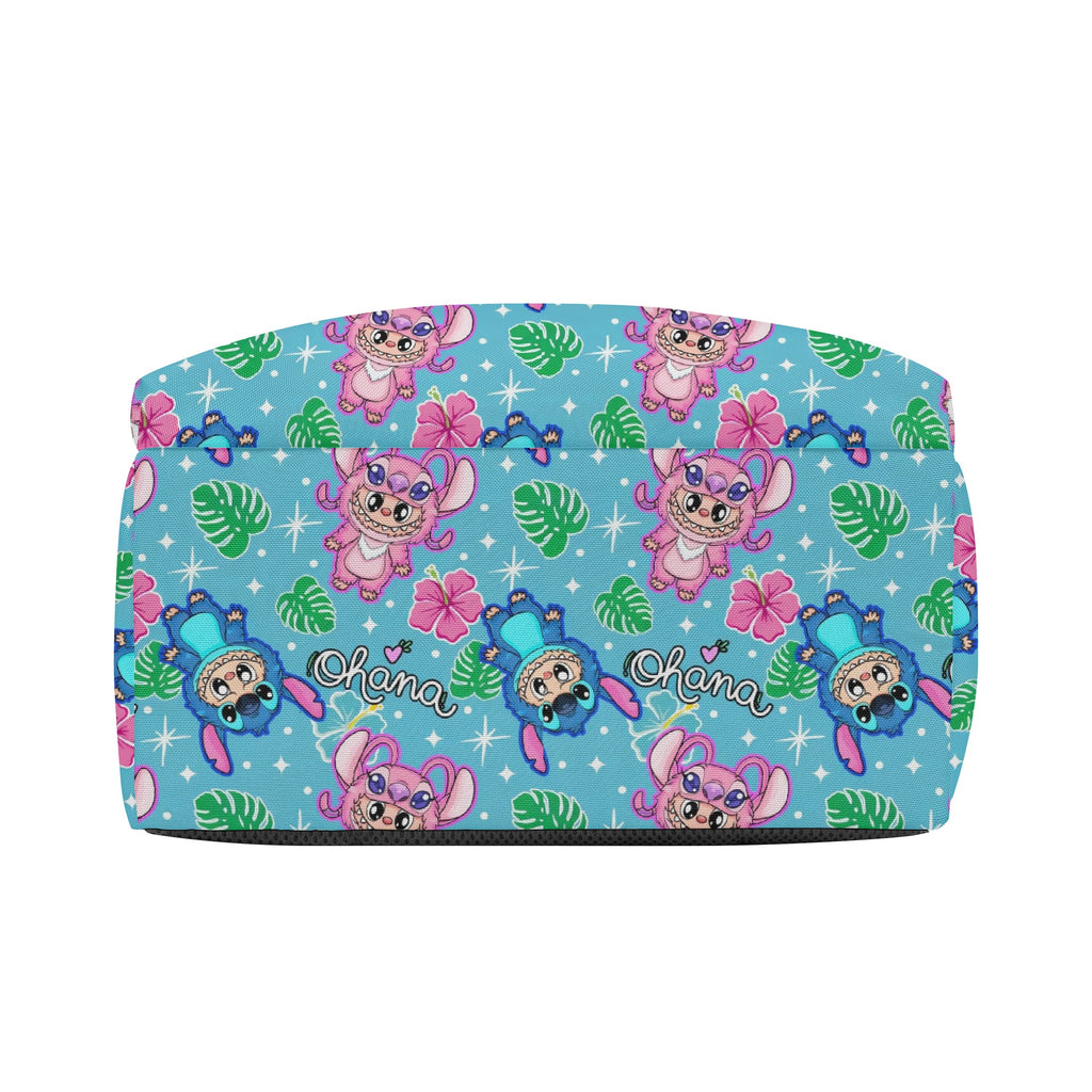 Cute Labubu Stitch & Angel Style Backpack, Custom Nam Labubu Backpack, Kawaii Cartoon School Bag for Kids & Fans, Blue Tropical Labubu Bookbag Gift BPGR01