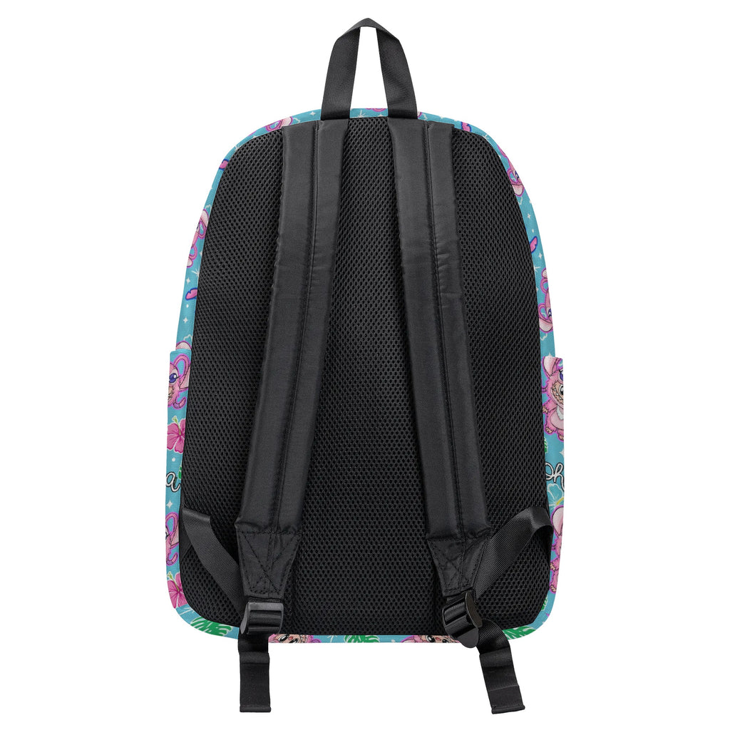 Cute Labubu Stitch & Angel Style Backpack, Custom Nam Labubu Backpack, Kawaii Cartoon School Bag for Kids & Fans, Blue Tropical Labubu Bookbag Gift BPGR01