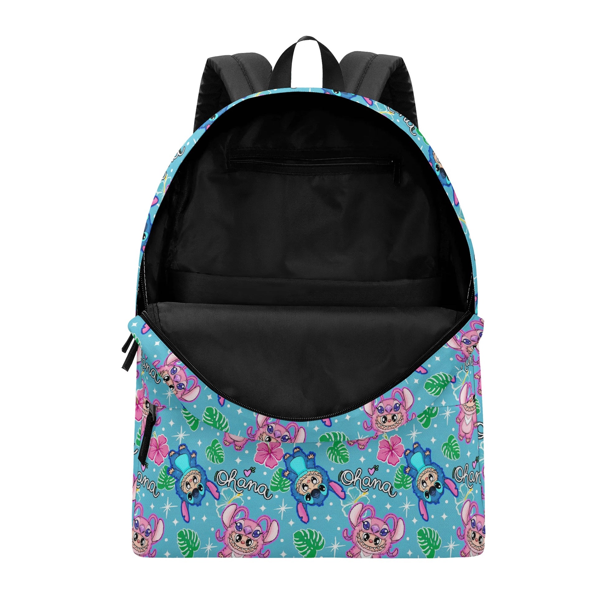 Cute Labubu Stitch & Angel Style Backpack, Custom Nam Labubu Backpack, Kawaii Cartoon School Bag for Kids & Fans, Blue Tropical Labubu Bookbag Gift BPGR01