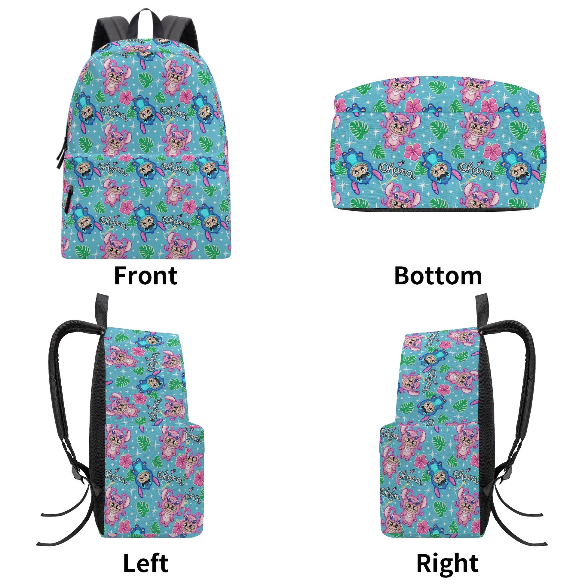 Cute Labubu Stitch & Angel Style Backpack, Custom Nam Labubu Backpack, Kawaii Cartoon School Bag for Kids & Fans, Blue Tropical Labubu Bookbag Gift BPGR01