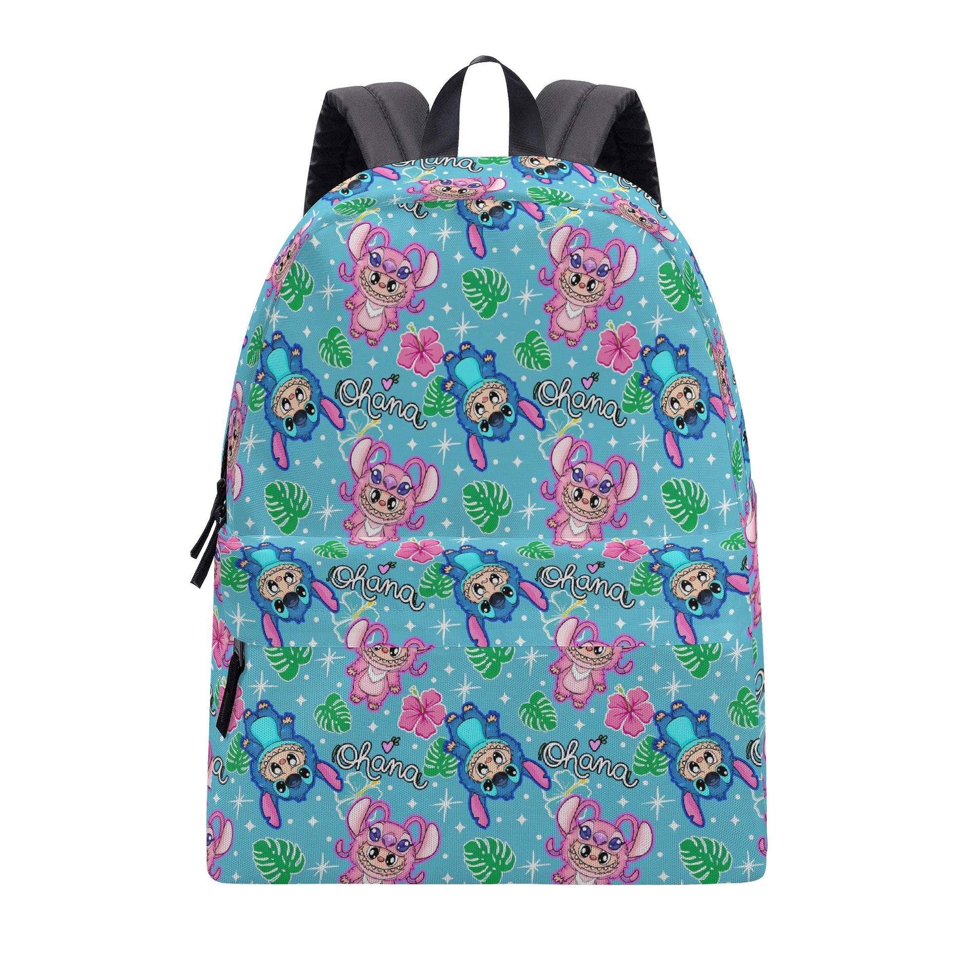 Cute Labubu Stitch & Angel Style Backpack, Custom Nam Labubu Backpack, Kawaii Cartoon School Bag for Kids & Fans, Blue Tropical Labubu Bookbag Gift BPGR01