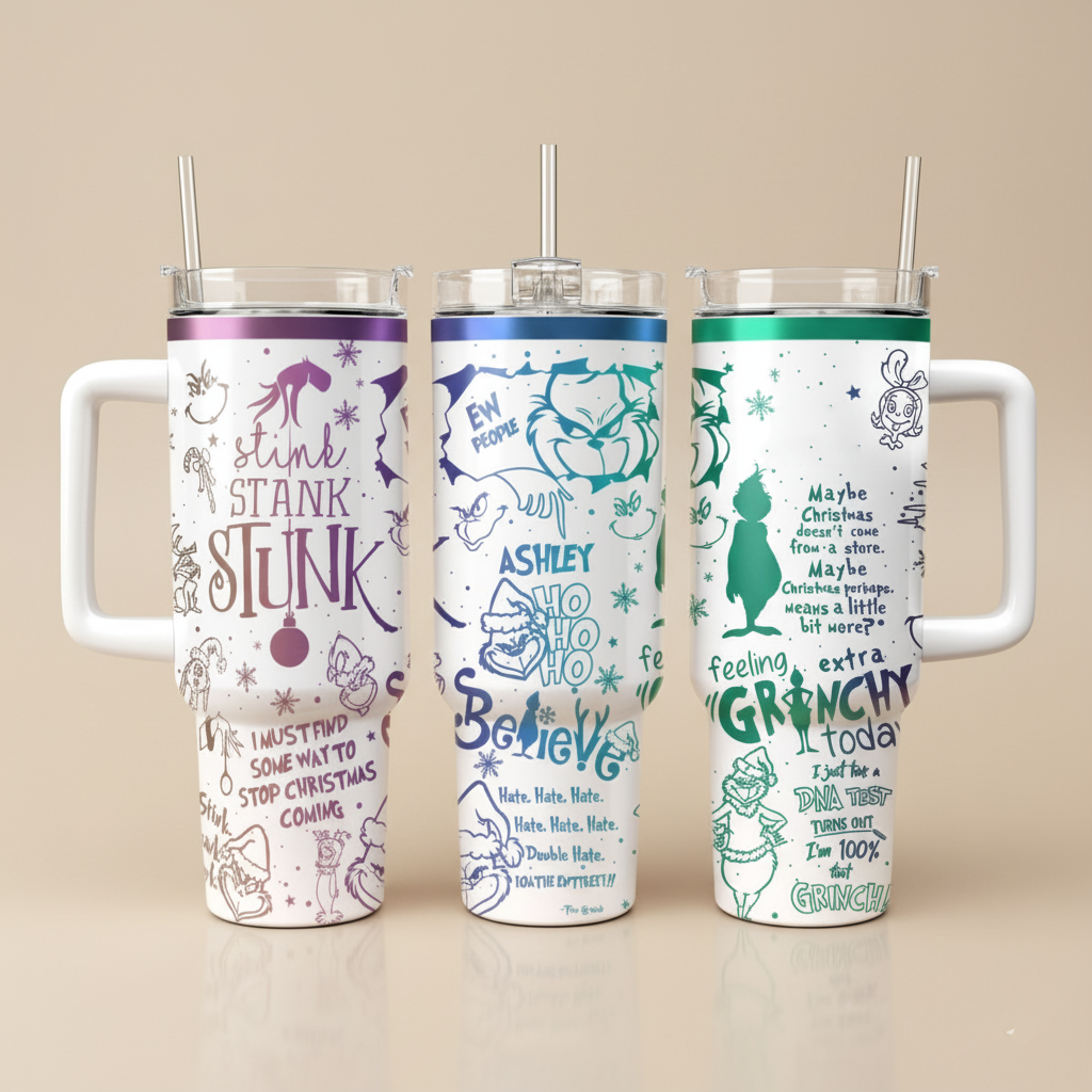 Stink Stank Stunk Grinch Tumbler, Holiday Quote Cup, Funny Christmas Drinkware, Custom Name Mug, Christmas Gift