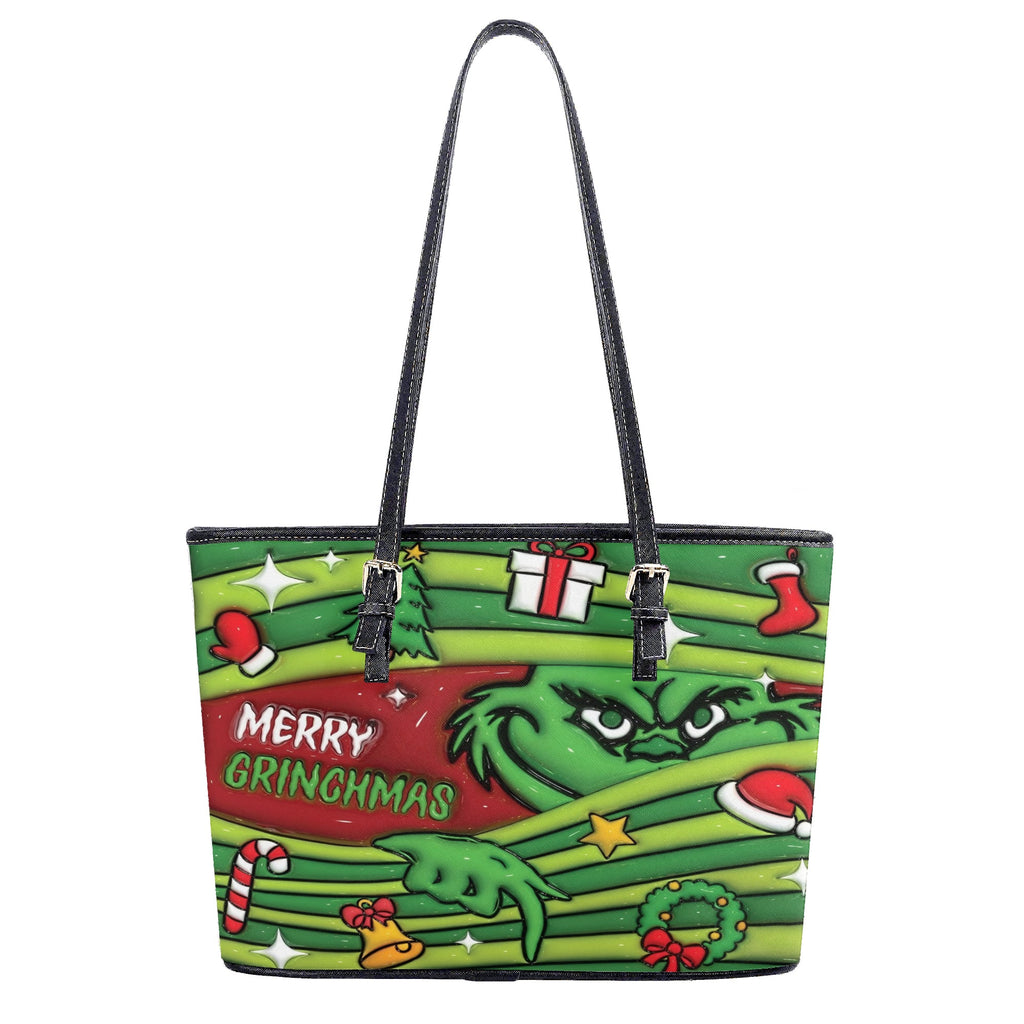 Merry Grinchmas Green Stripe HandBag, Christmas Gift Purse, Grinch Face Handbag, Holiday Party Accessory for Her