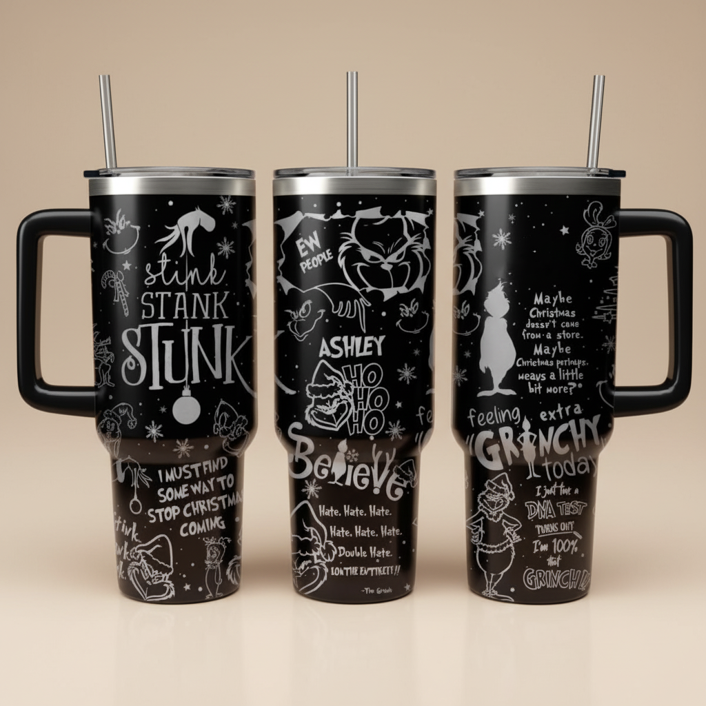 Stink Stank Stunk Grinch Tumbler, Holiday Quote Cup, Funny Christmas Drinkware, Custom Name Mug, Christmas Gift