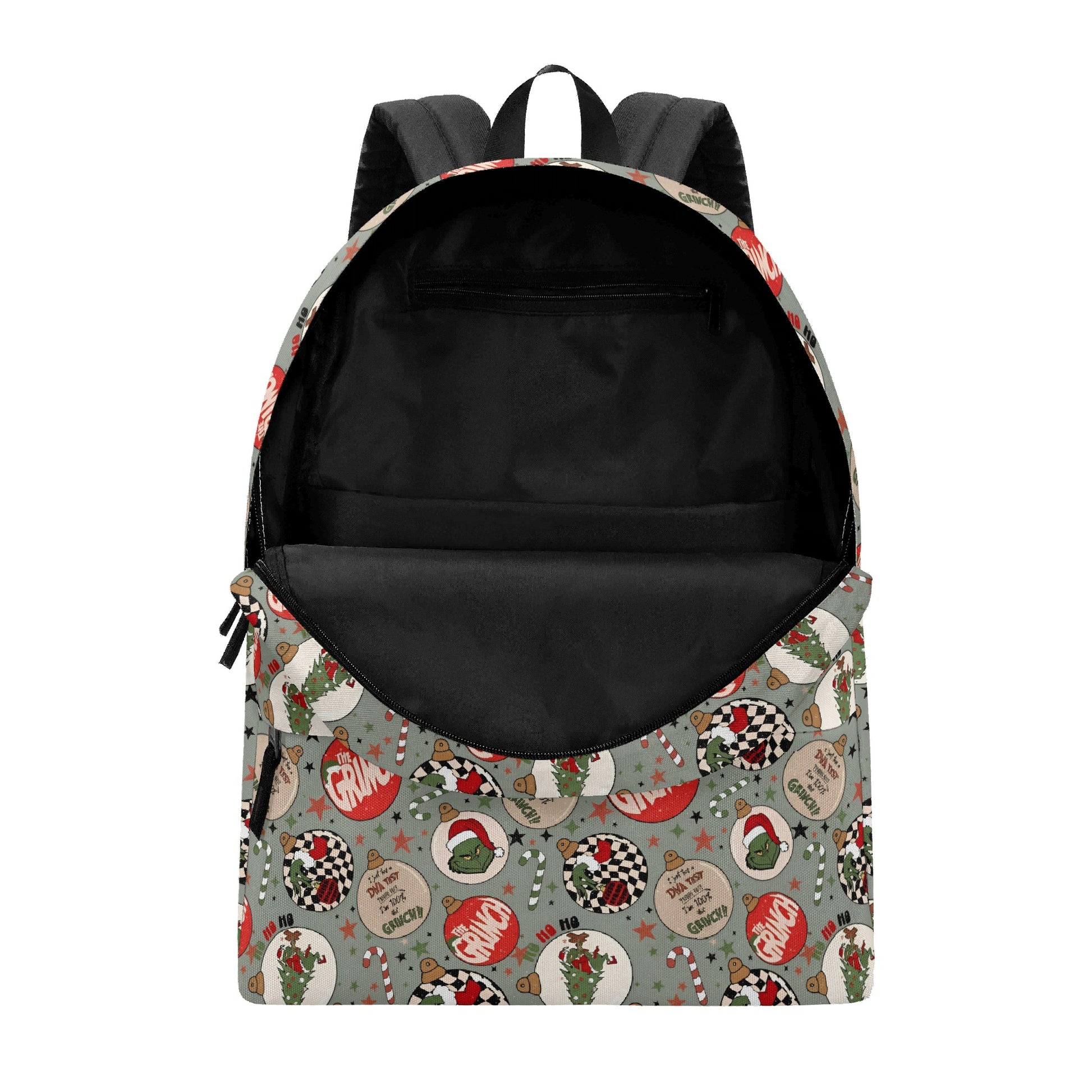 Grinch Ornament Backpack, Retro Holiday Ball Pattern, Christmas Gift Bag, Cute Travel School Backpack BPGR40
