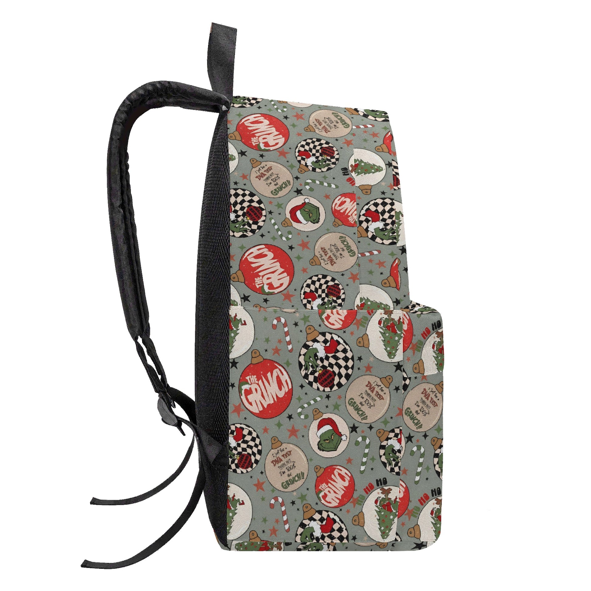 Grinch Ornament Backpack, Retro Holiday Ball Pattern, Christmas Gift Bag, Cute Travel School Backpack BPGR40