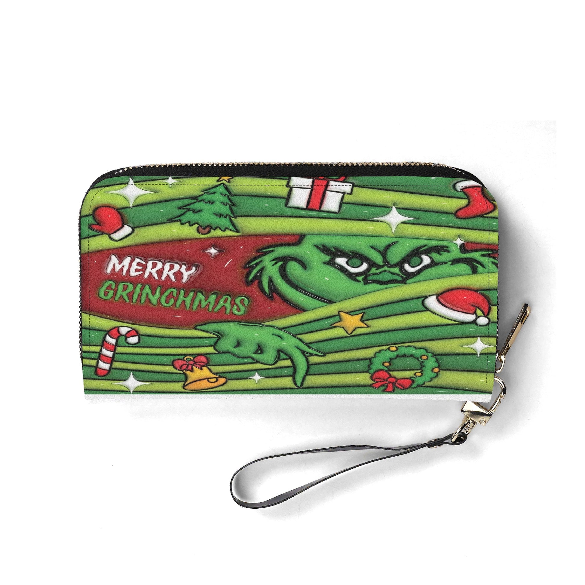 Merry Grinchmas Green Stripe HandBag, Christmas Gift Purse, Grinch Face Handbag, Holiday Party Accessory for Her