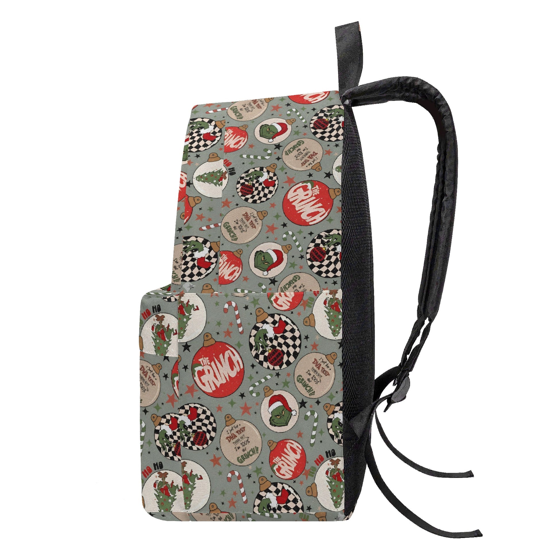 Grinch Ornament Backpack, Retro Holiday Ball Pattern, Christmas Gift Bag, Cute Travel School Backpack BPGR40