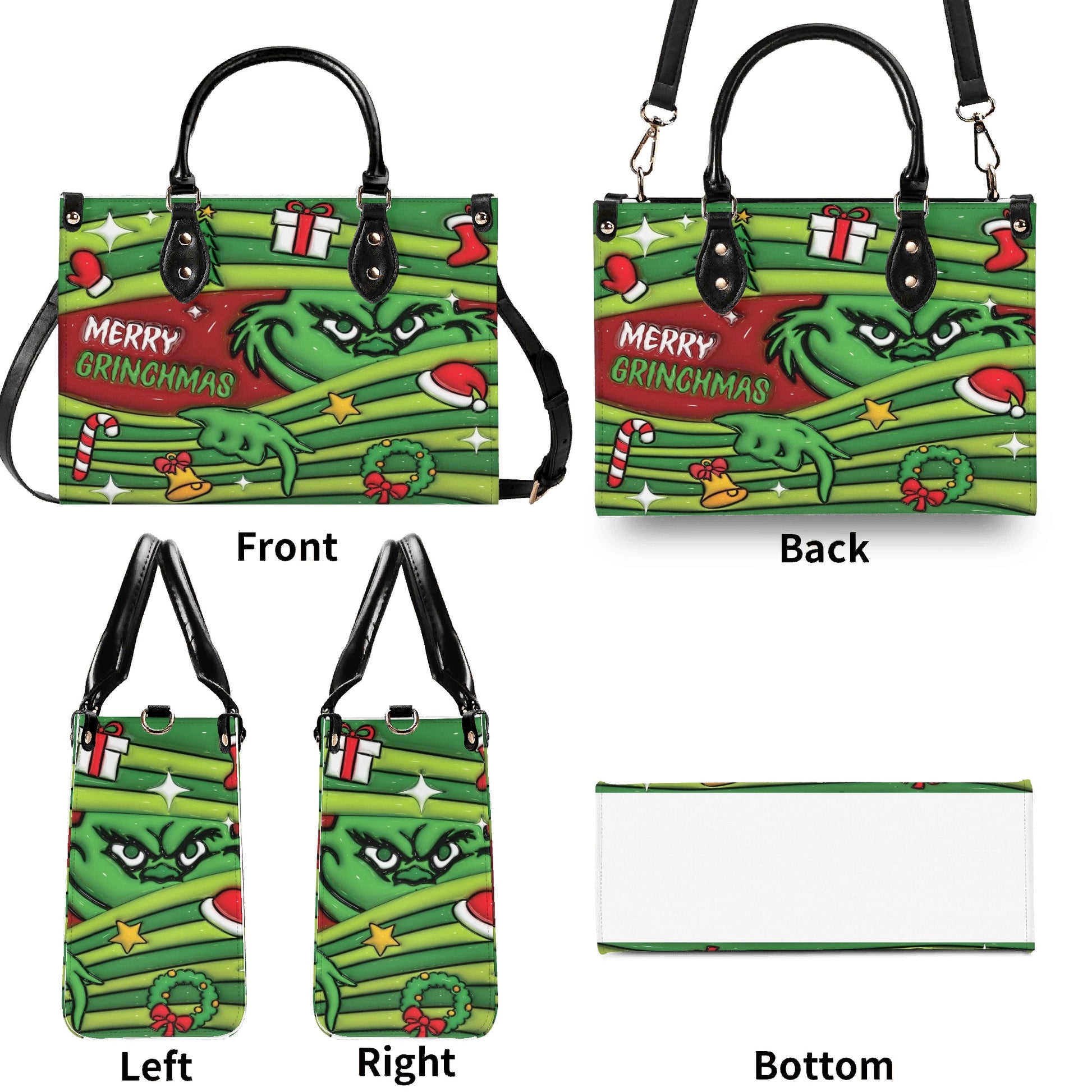 Merry Grinchmas Green Stripe HandBag, Christmas Gift Purse, Grinch Face Handbag, Holiday Party Accessory for Her