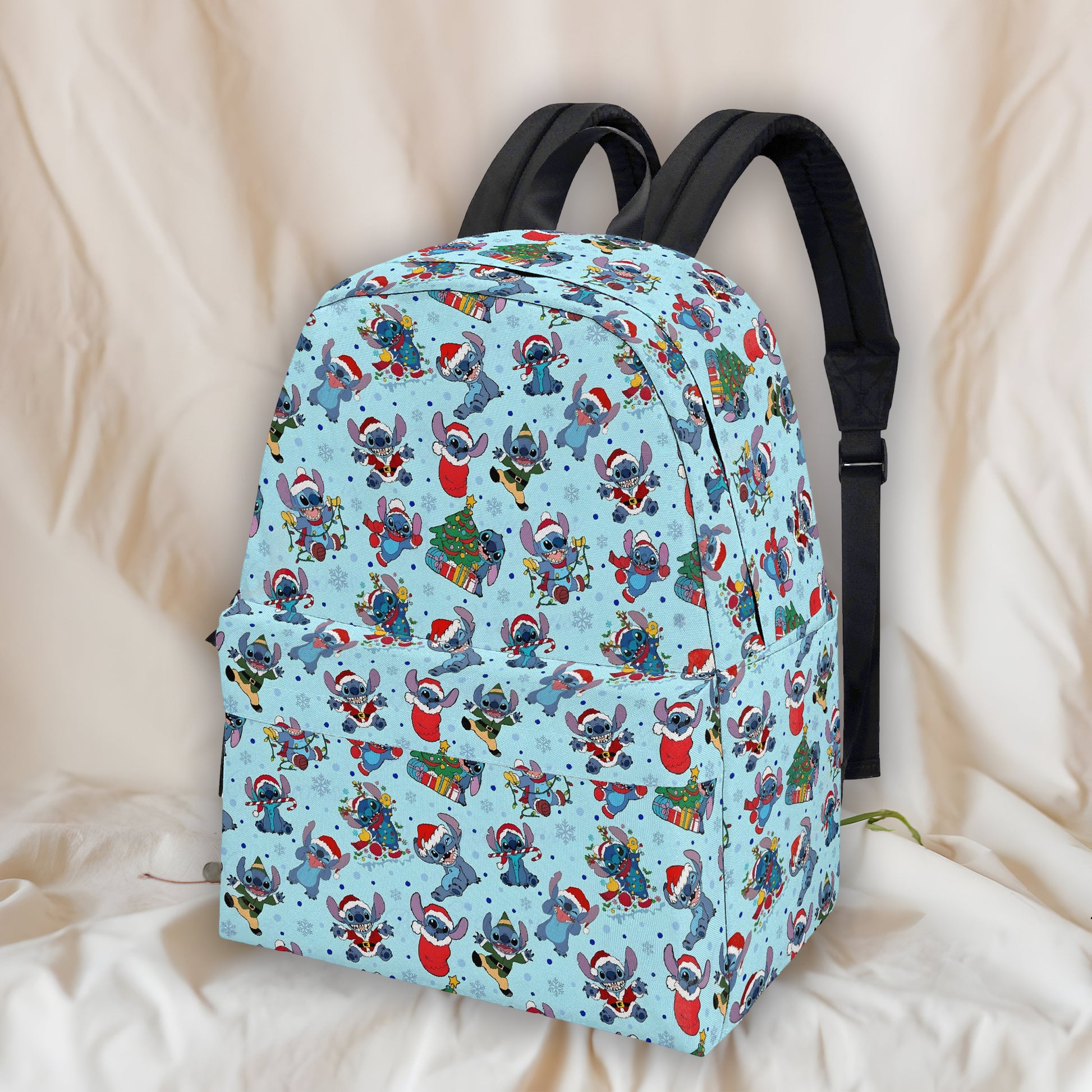 Stitch Christmas Backpack, Santa Claus Holiday Print Bag, Festive Cartoon Rucksack for Winter Gifts BPGR20