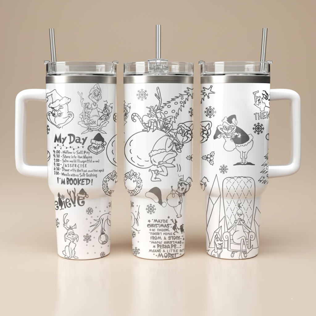 My Day Grinch Tumbler, Funny Quote Pattern Cup, Retro Christmas Drinkware, Holiday Gift Idea, Custom Name Mug, Christmas Gift
