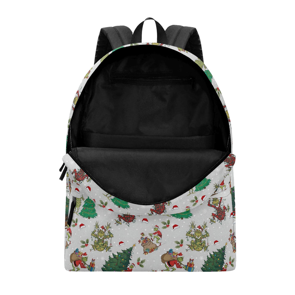 Grinch Sleigh Ride Backpack, Christmas Tree Pattern, Vintage Holiday Gift Bag, Winter Travel School Backpack, Christmas Gifts BPGR41