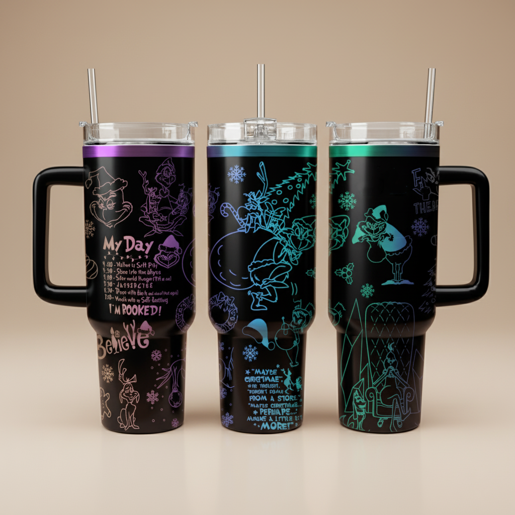 My Day Grinch Tumbler, Funny Quote Pattern Cup, Retro Christmas Drinkware, Holiday Gift Idea, Custom Name Mug, Christmas Gift
