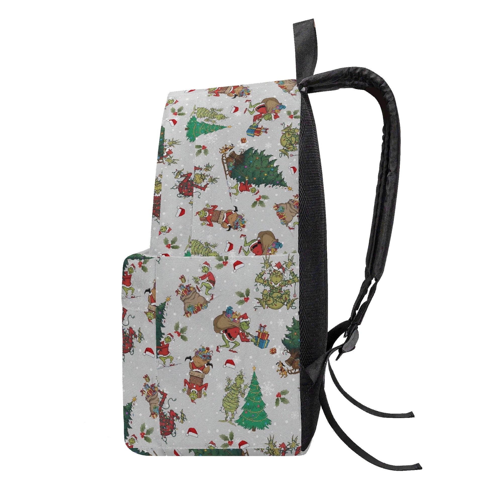 Grinch Sleigh Ride Backpack, Christmas Tree Pattern, Vintage Holiday Gift Bag, Winter Travel School Backpack, Christmas Gifts BPGR41