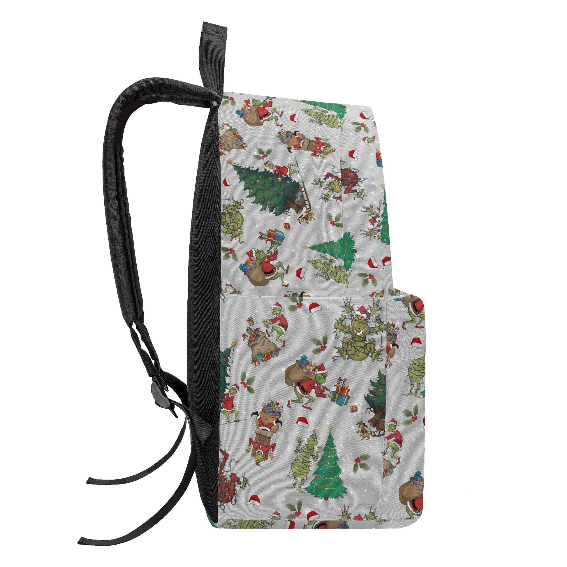 Grinch Sleigh Ride Backpack, Christmas Tree Pattern, Vintage Holiday Gift Bag, Winter Travel School Backpack, Christmas Gifts BPGR41