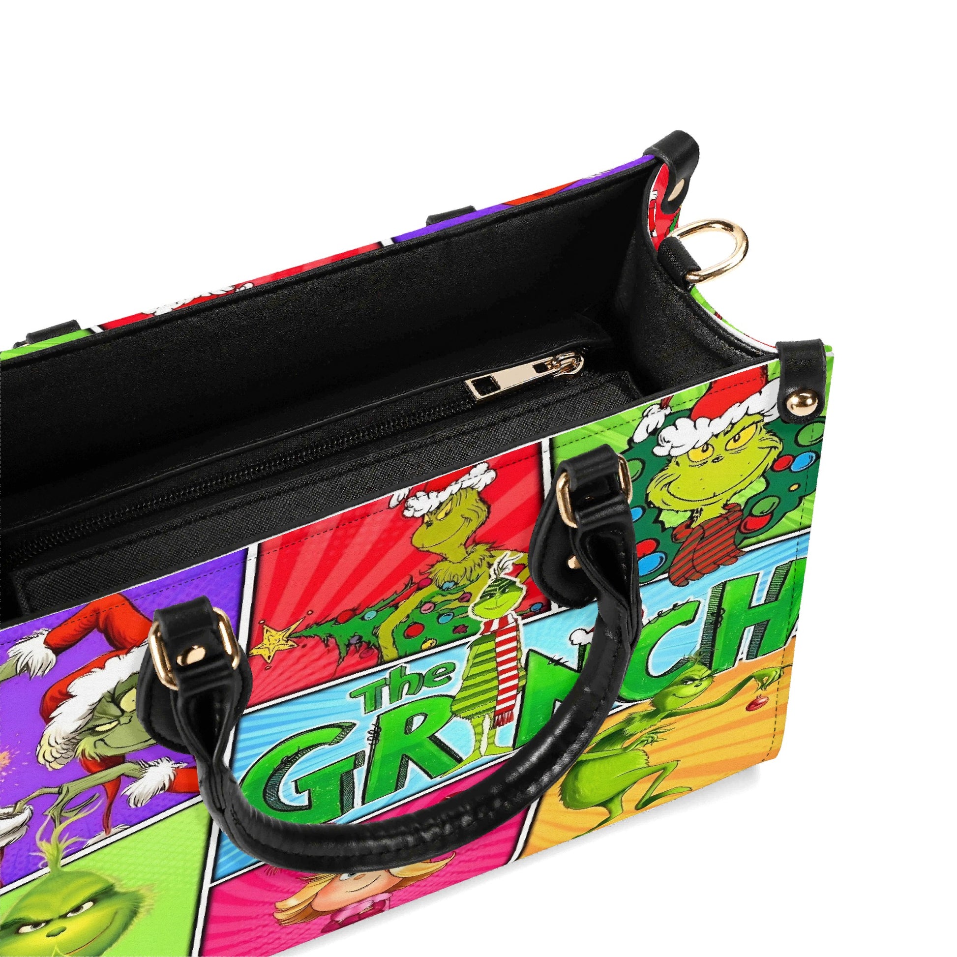 The Grinch Comic HandBag, Retro Christmas Purse, Whoville Holiday Leather Bag, Festive Gift Bag, Cute Xmas Bag