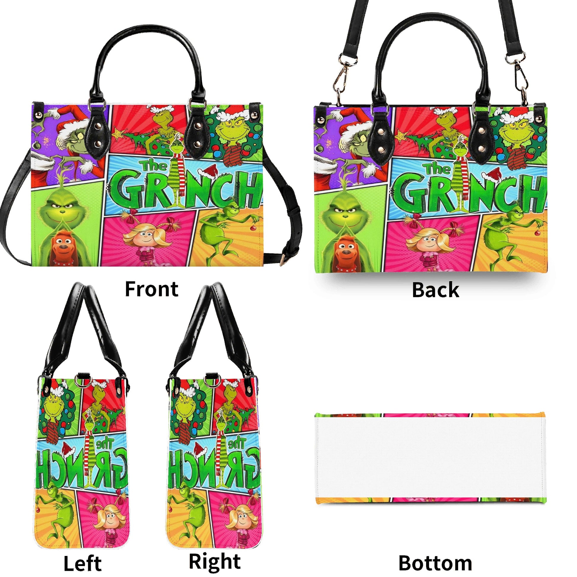 The Grinch Comic HandBag, Retro Christmas Purse, Whoville Holiday Leather Bag, Festive Gift Bag, Cute Xmas Bag