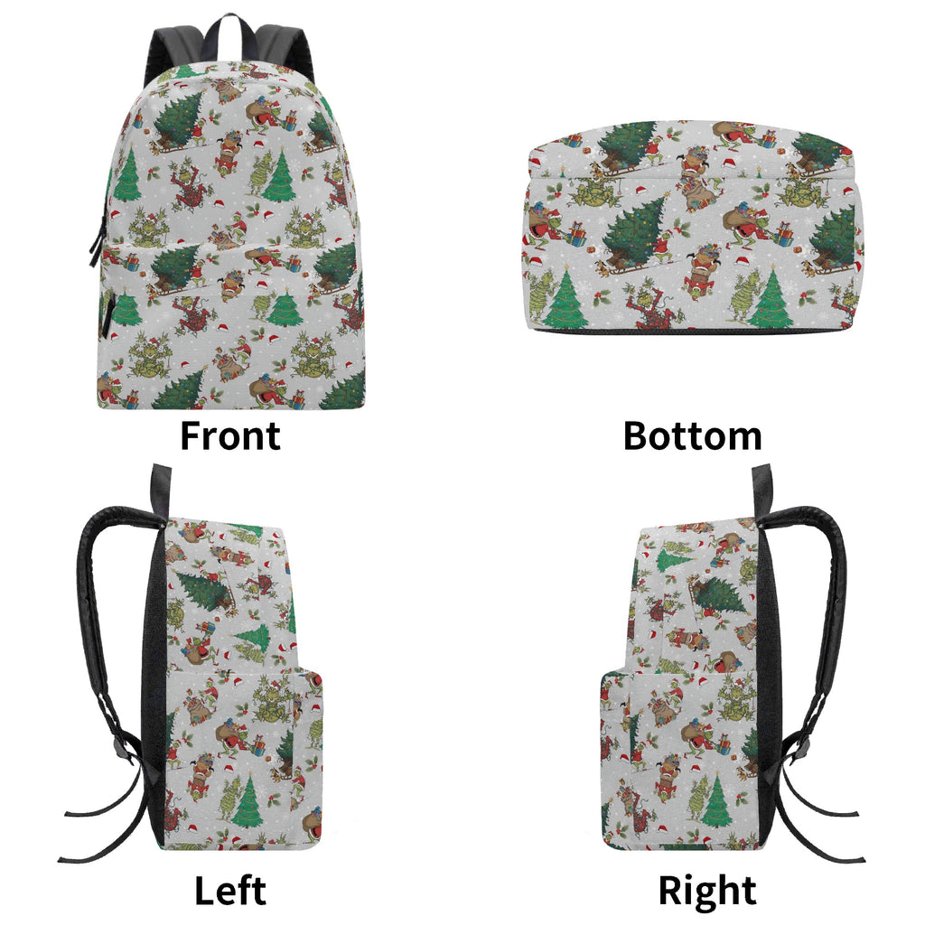 Grinch Sleigh Ride Backpack, Christmas Tree Pattern, Vintage Holiday Gift Bag, Winter Travel School Backpack, Christmas Gifts BPGR41