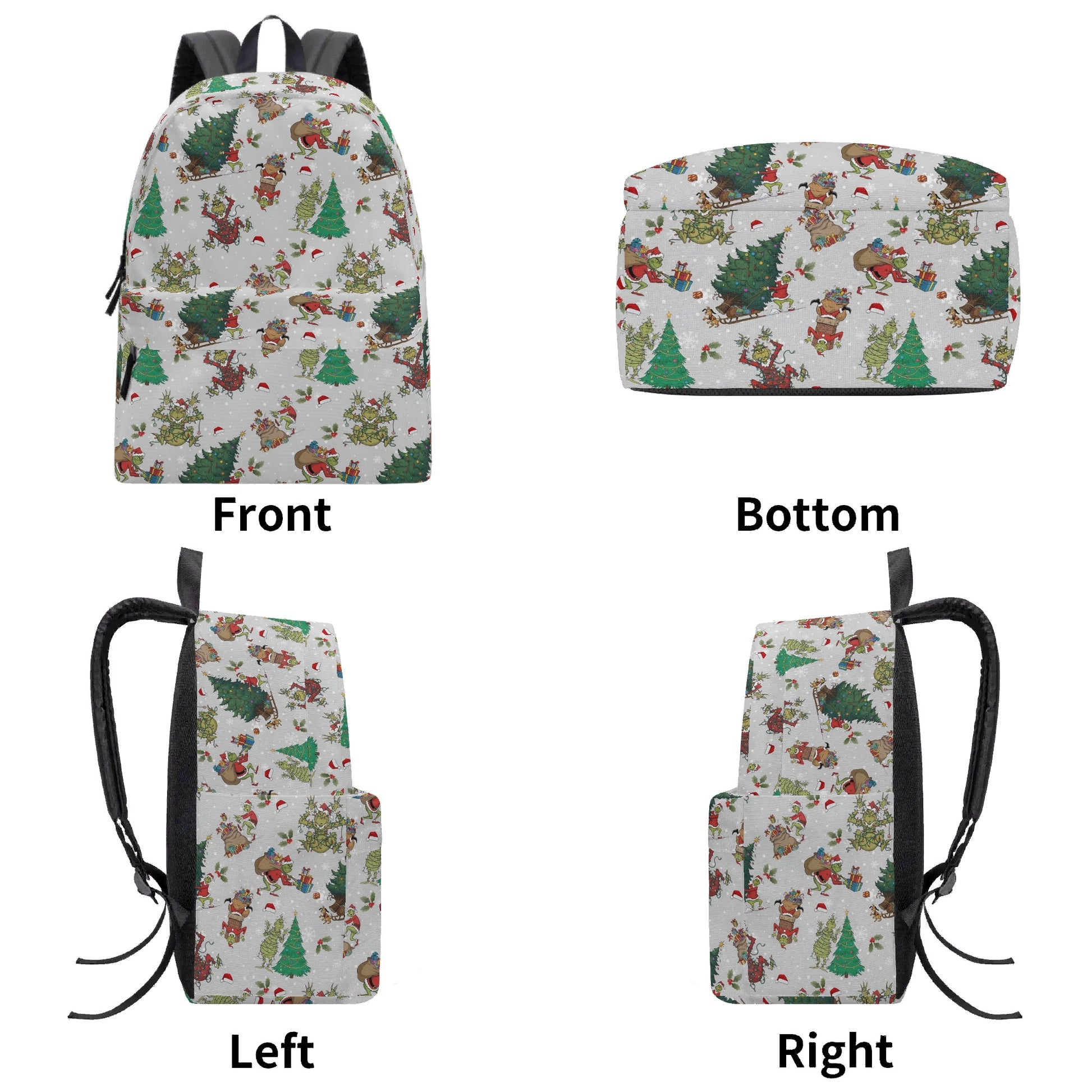 Grinch Sleigh Ride Backpack, Christmas Tree Pattern, Vintage Holiday Gift Bag, Winter Travel School Backpack, Christmas Gifts BPGR41