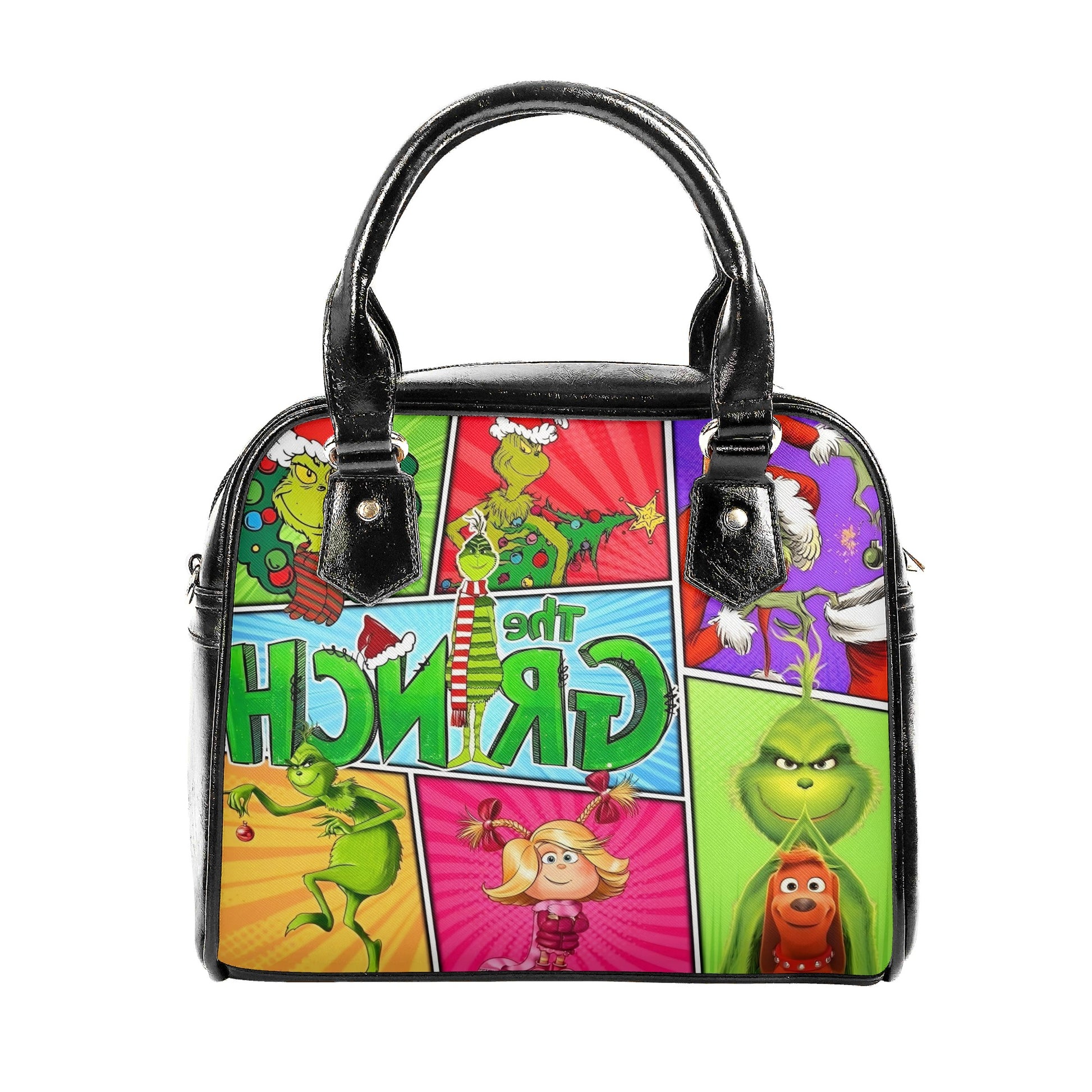 The Grinch Comic HandBag, Retro Christmas Purse, Whoville Holiday Leather Bag, Festive Gift Bag, Cute Xmas Bag