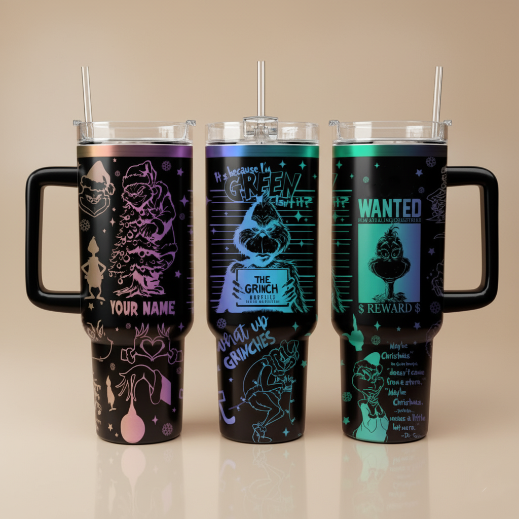 Wanted Grinch Tumbler, Funny Christmas Engraved Tumbler, Holiday Gift for Grinch Fans, Christmas Gift